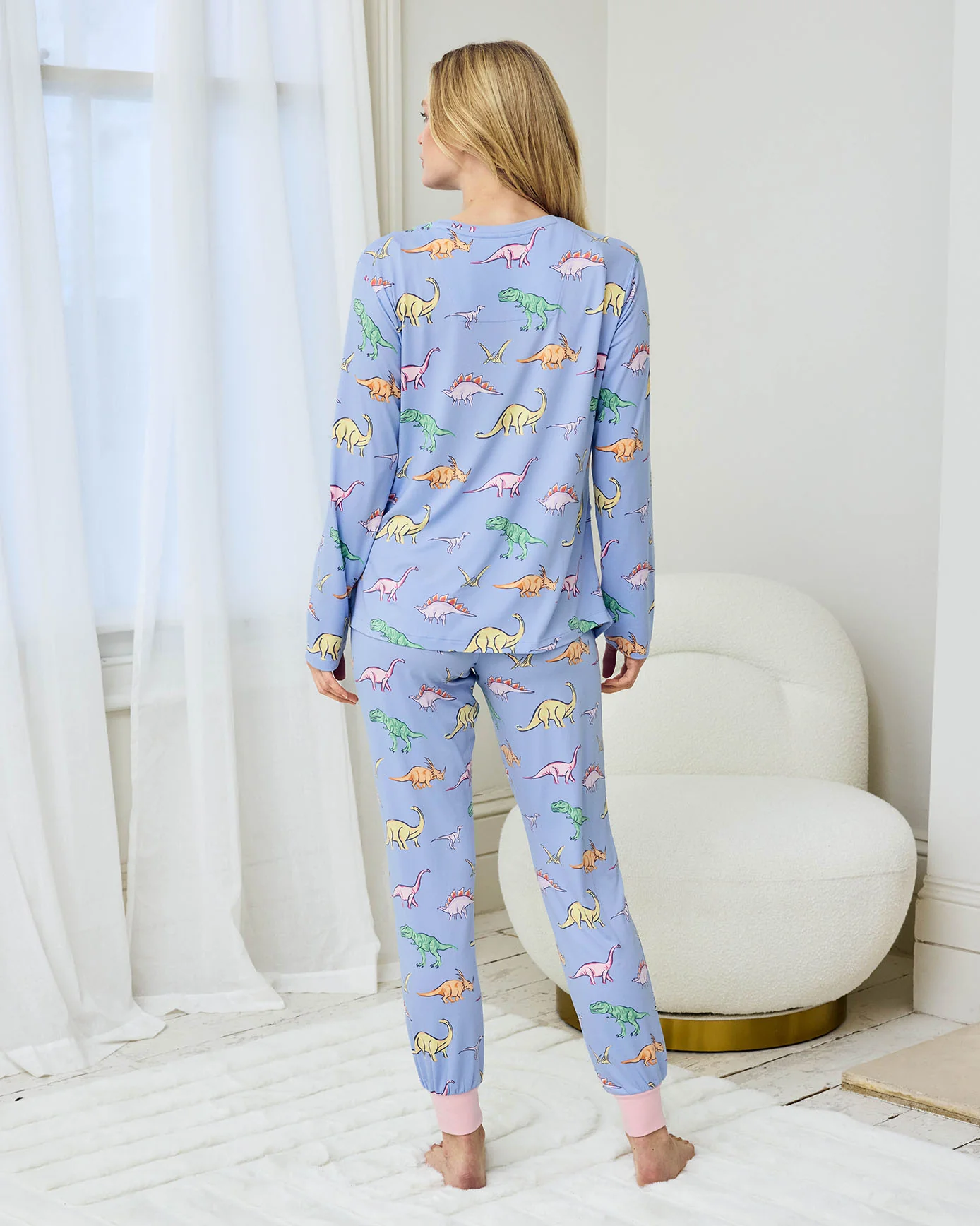 Maternity Dinosaur Print Long Pyjama Set - Blue - Image 4