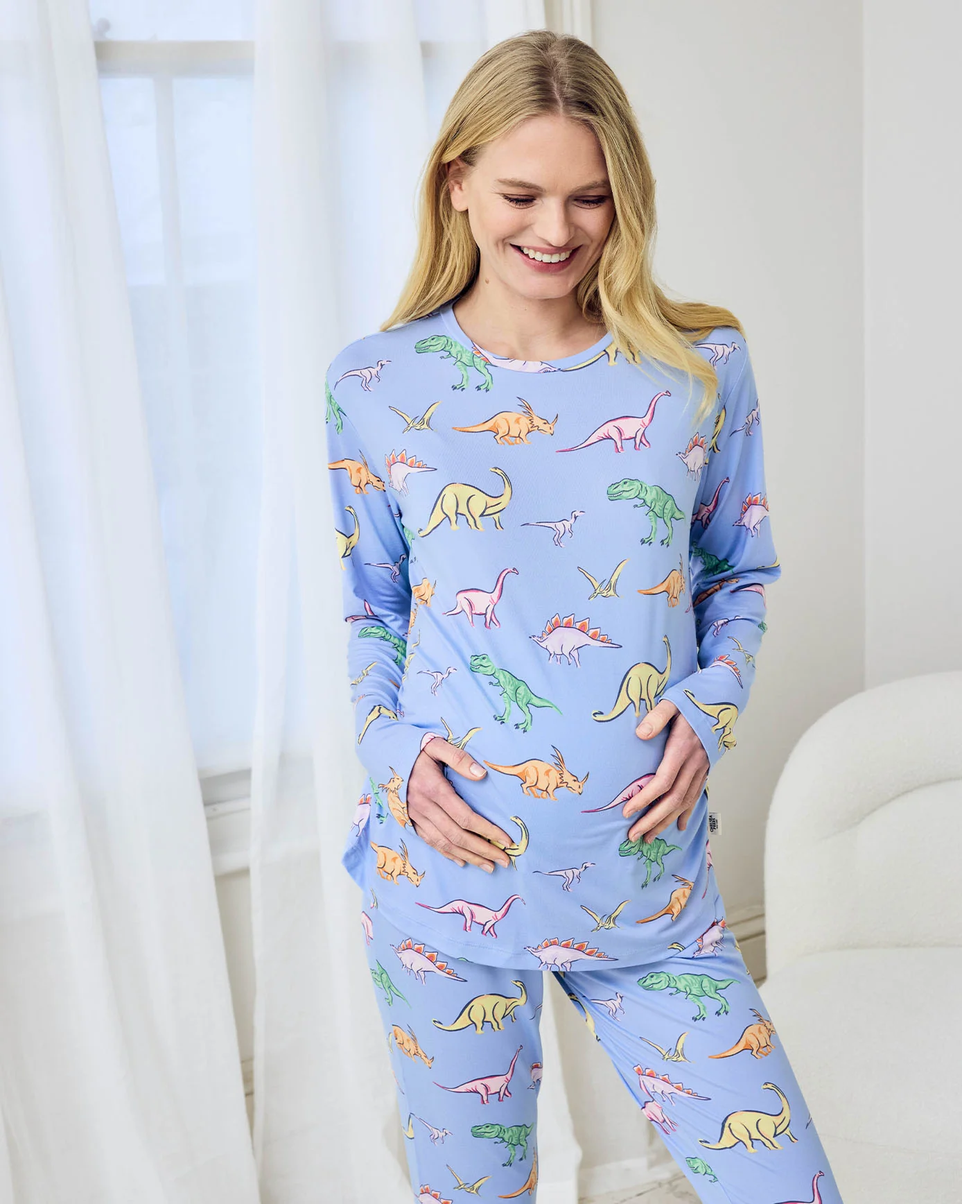 Maternity Dinosaur Print Long Pyjama Set - Blue - Image 5