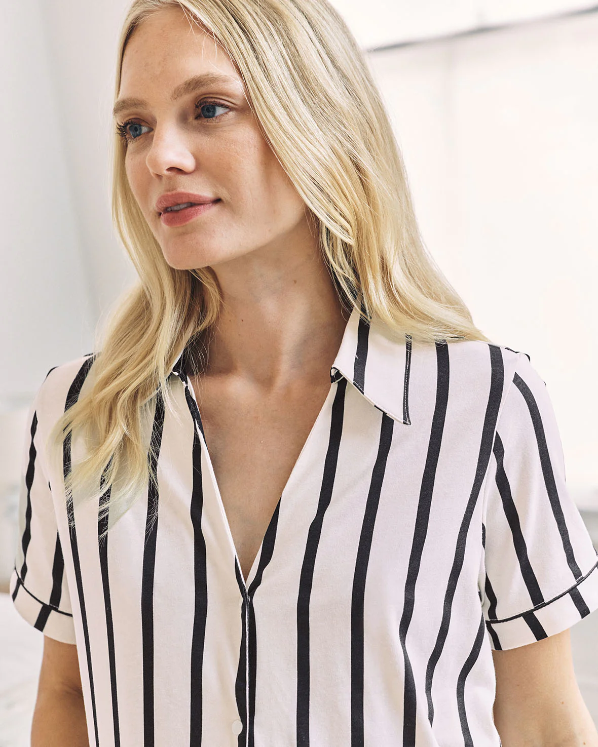 Maternity Organic Cotton Stripe Short Pyjama Set - Navy - Image 6