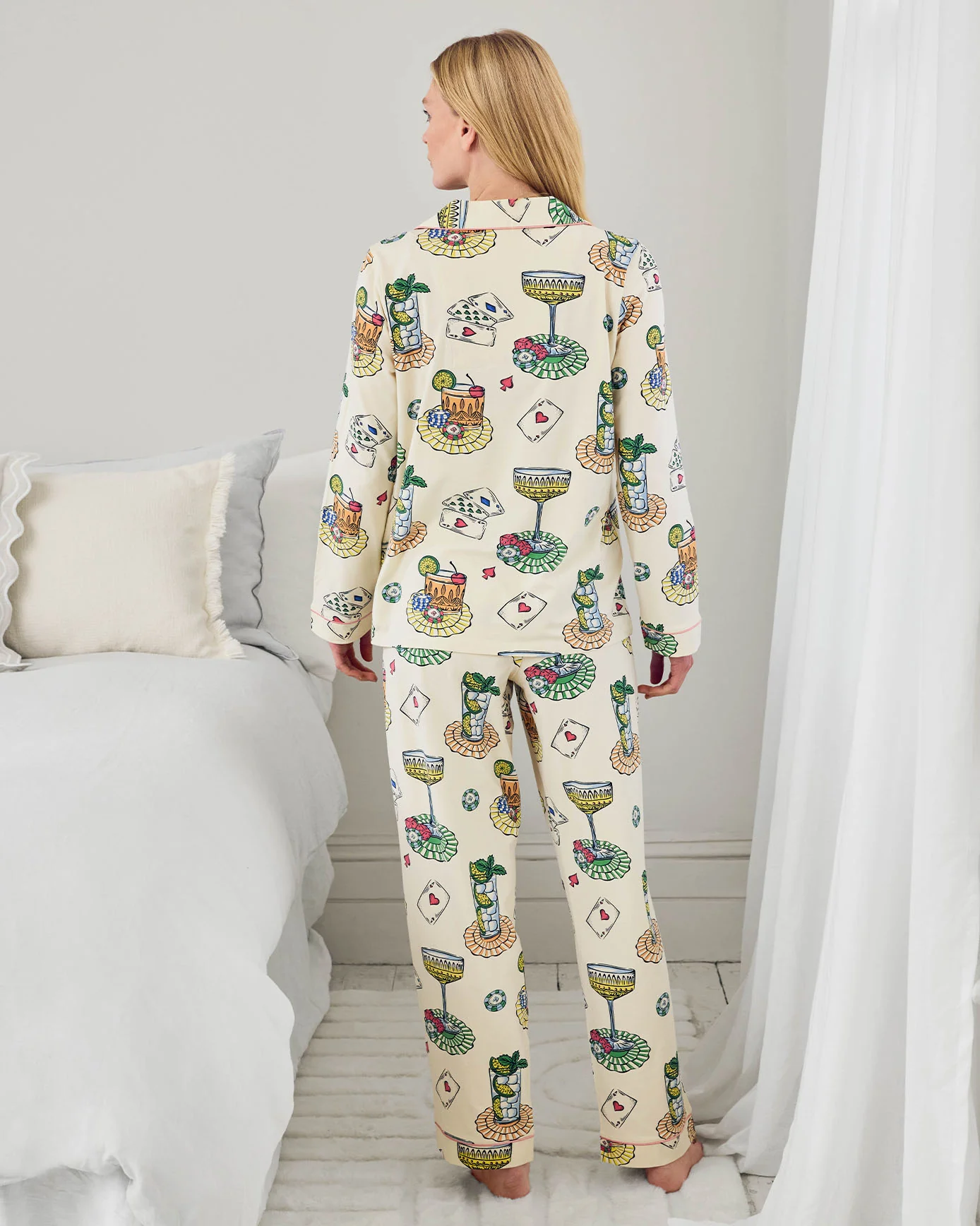 Maternity Organic Cotton Cocktails & Cards Print Long Pyjama Set - Image 4