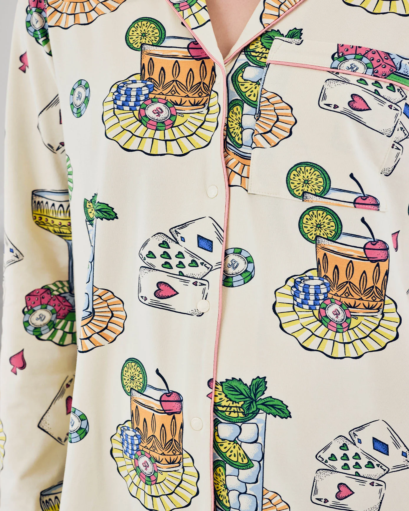 Maternity Organic Cotton Cocktails & Cards Print Long Pyjama Set - Image 5