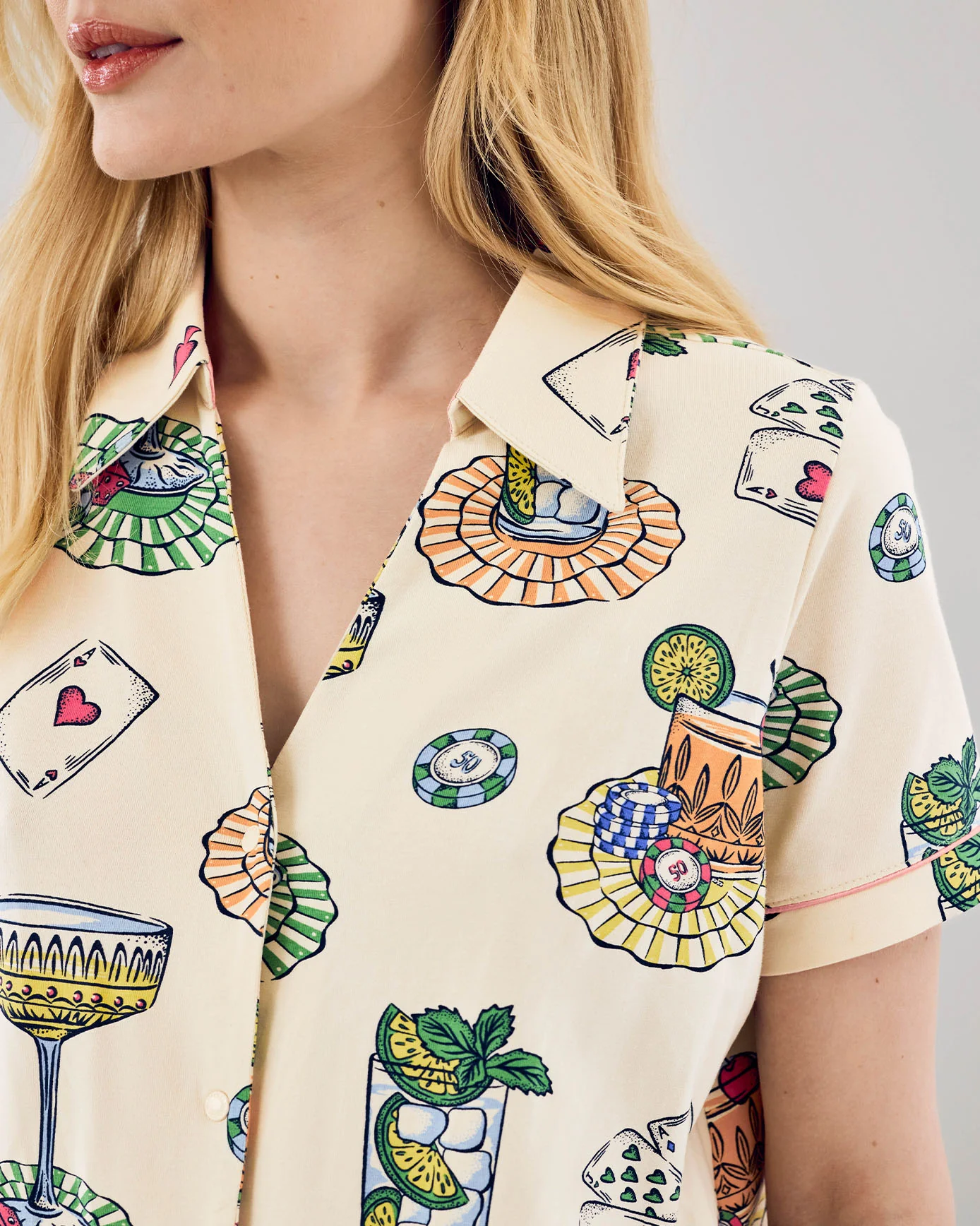 Maternity Organic Cotton Cocktails & Cards Print Short Pyjama Set - Image 5