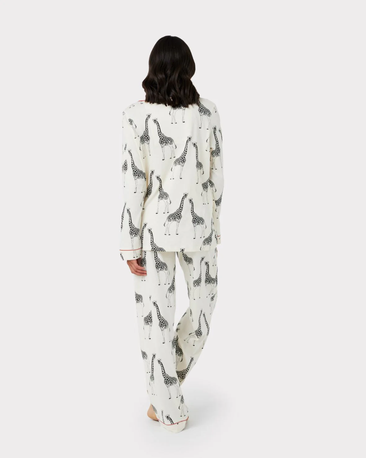 Maternity Organic Cotton Giraffe Print Long Pyjama Set - Cream - Image 6