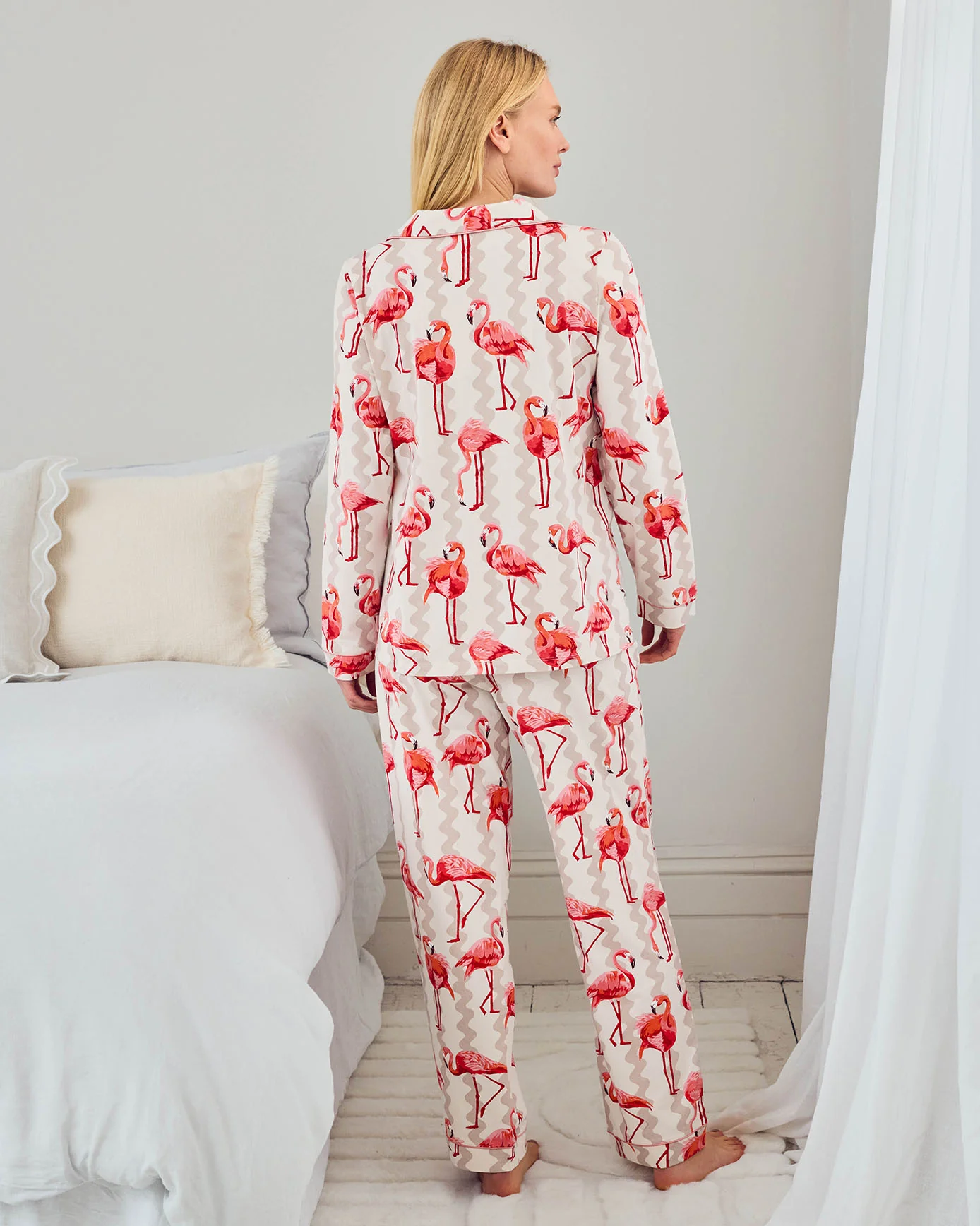 Maternity Organic Cotton Flamingo Stripe Print Long Pyjama Set - Image 4