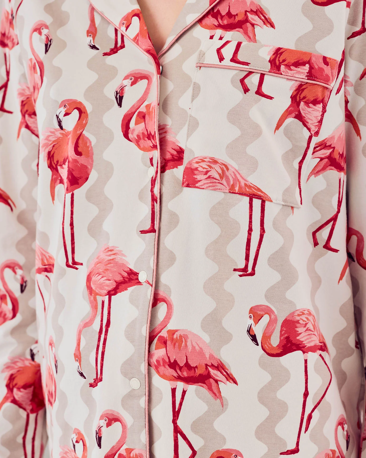 Maternity Organic Cotton Flamingo Stripe Print Long Pyjama Set - Image 5