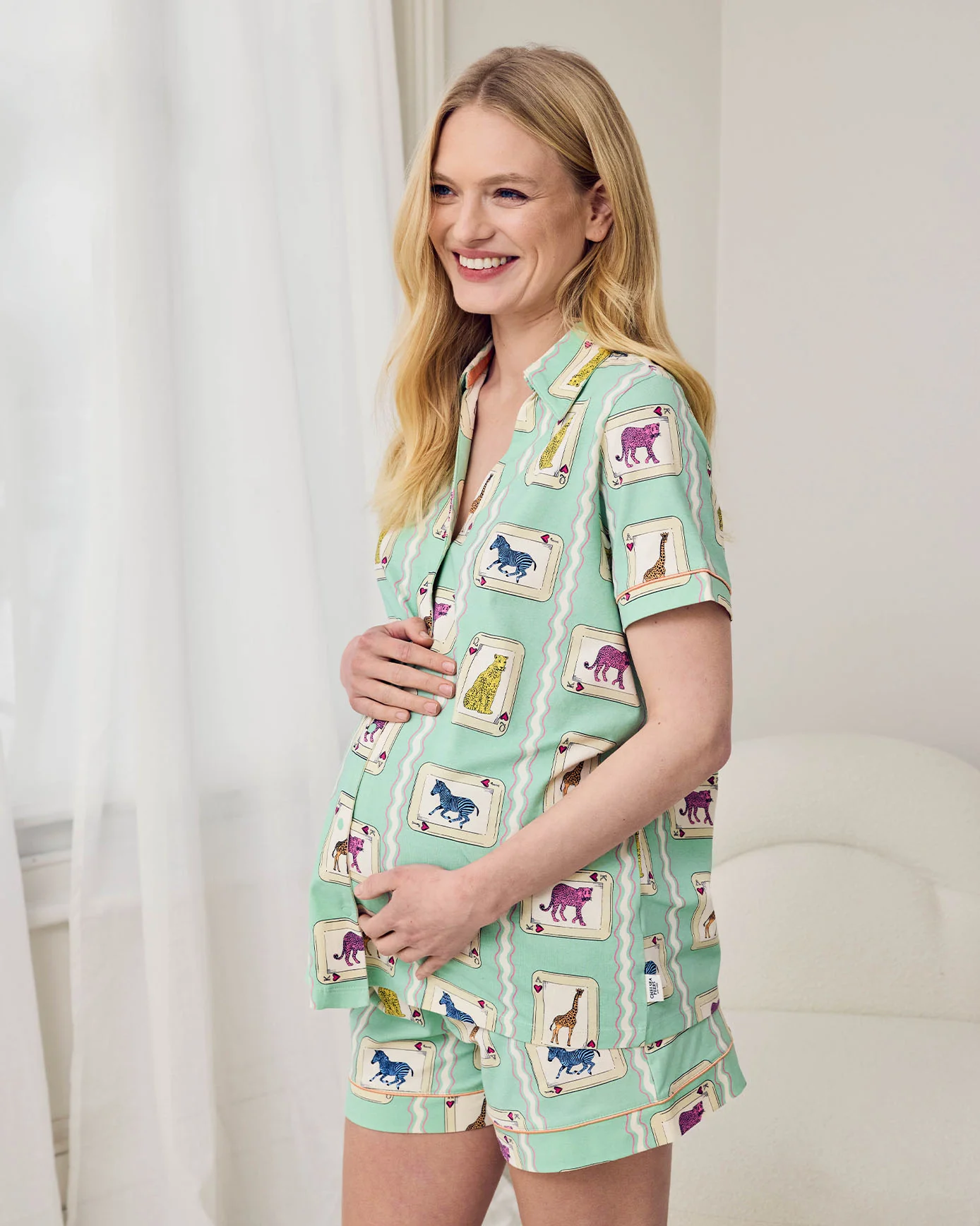 Maternity Organic Cotton Playing Card Animals Print Short Pyjama Set