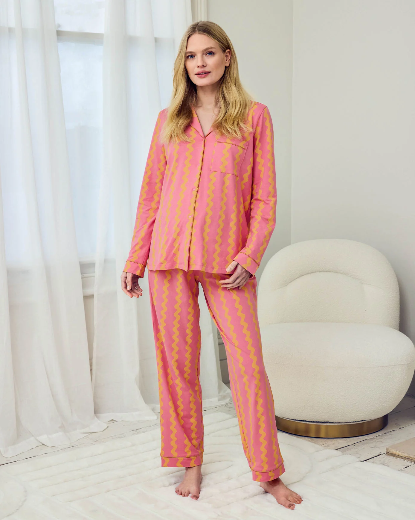 Maternity Organic Cotton Sunset Wavy Stripe Long Pyjama Set - Image 2