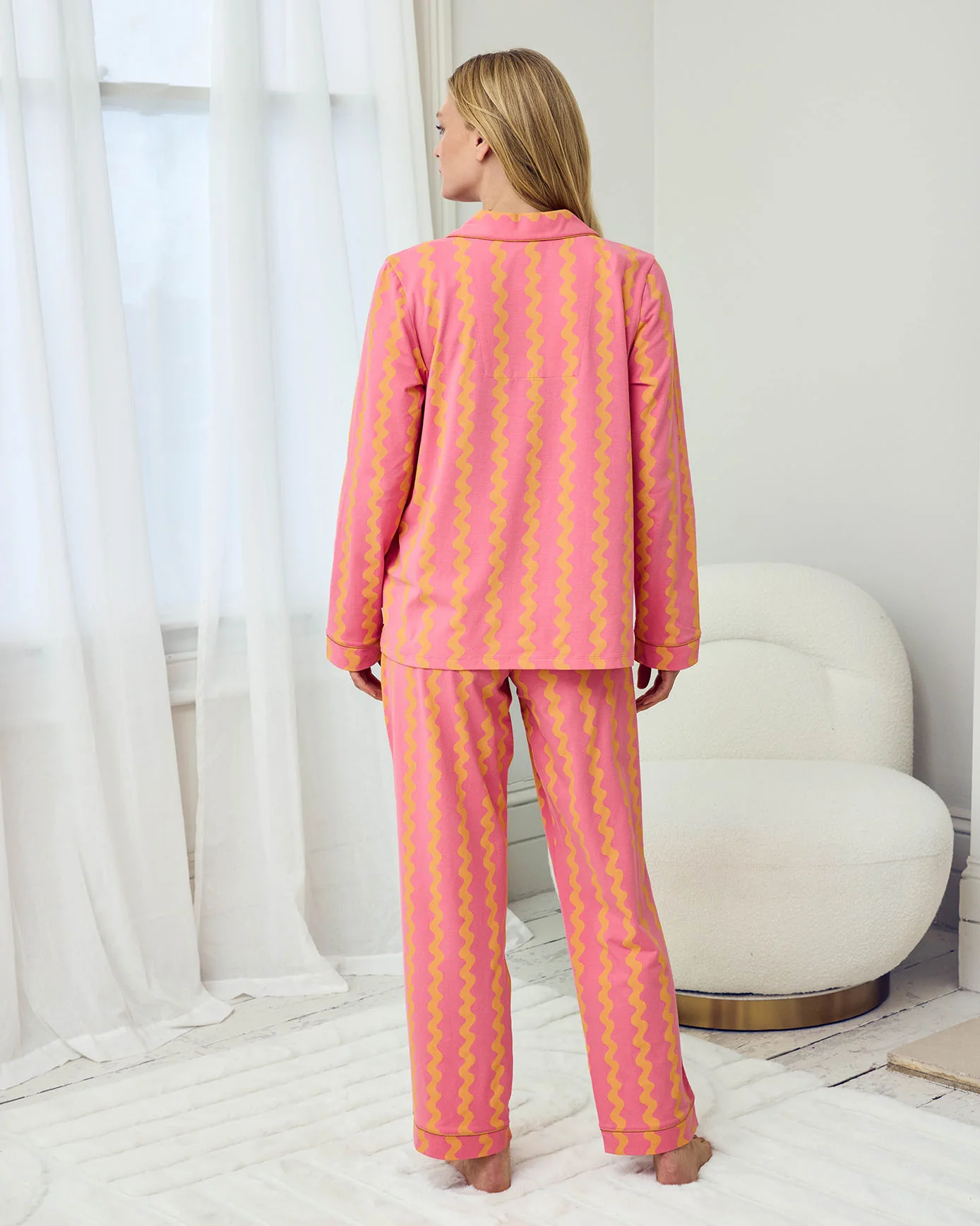 Maternity Organic Cotton Sunset Wavy Stripe Long Pyjama Set - Image 4