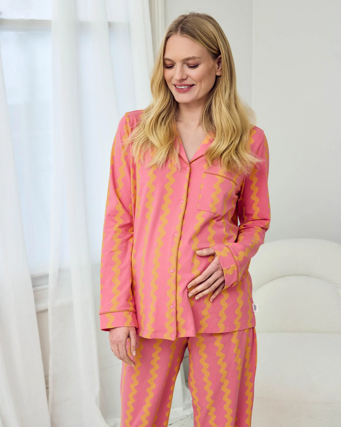 Maternity Organic Cotton Sunset Wavy Stripe Long Pyjama Set - Image 5