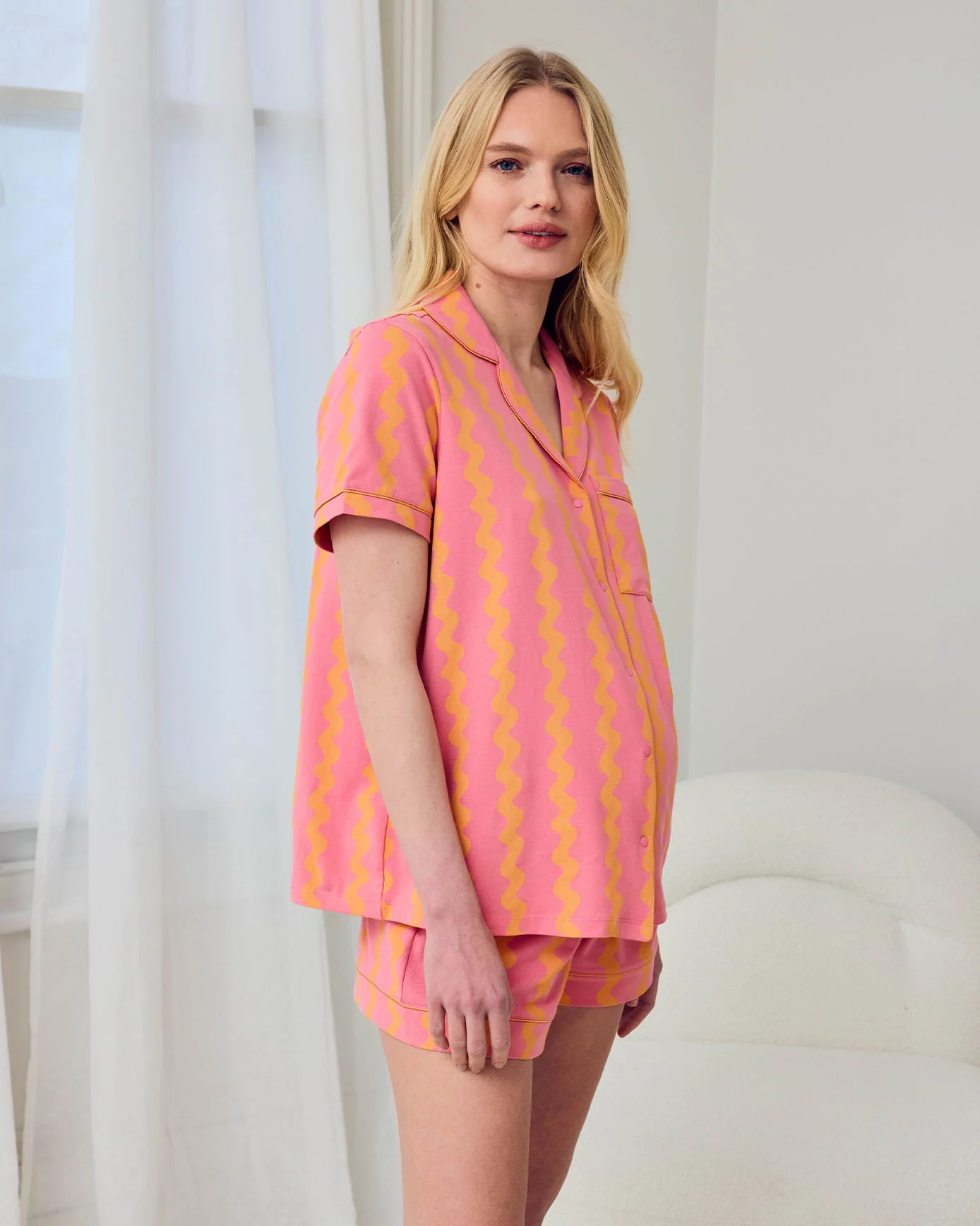 Maternity Organic Cotton Sunset Wavy Stripe Short Pyjama Set - Image 5