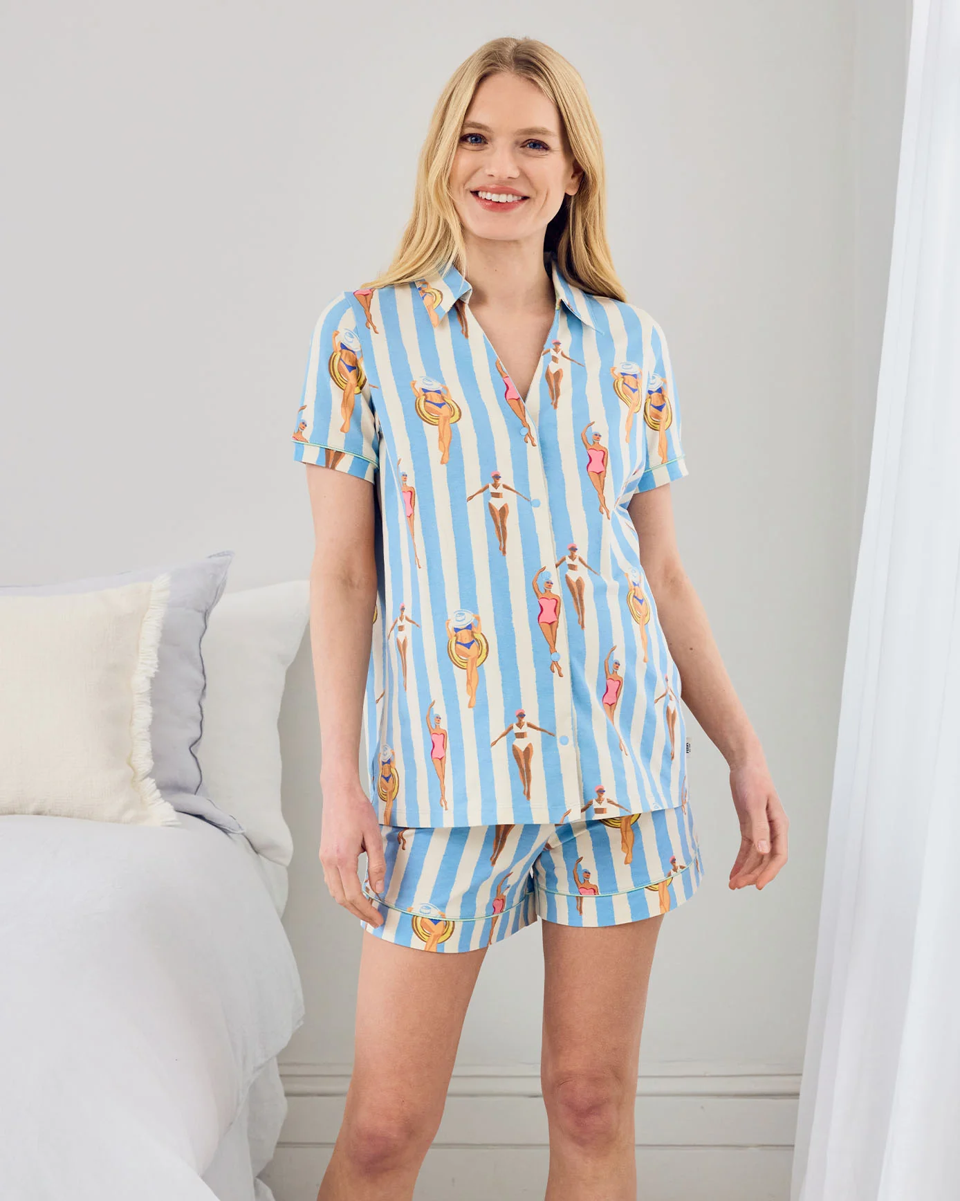 Maternity Organic Cotton Swimming Society Stripe Print Short Pyjama Set