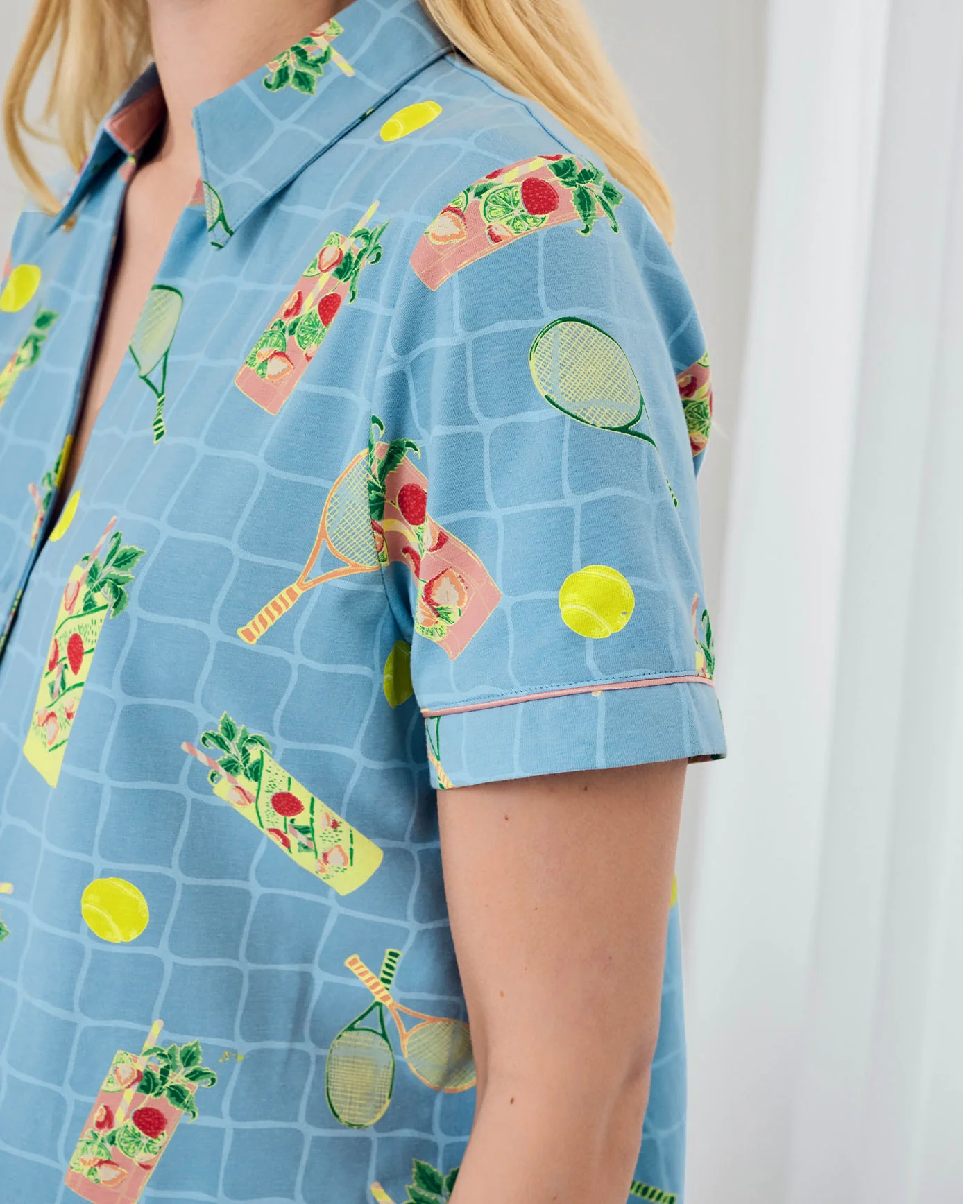 Maternity Organic Cotton Tennis & Cocktails Print Short Pyjama Set - Image 5