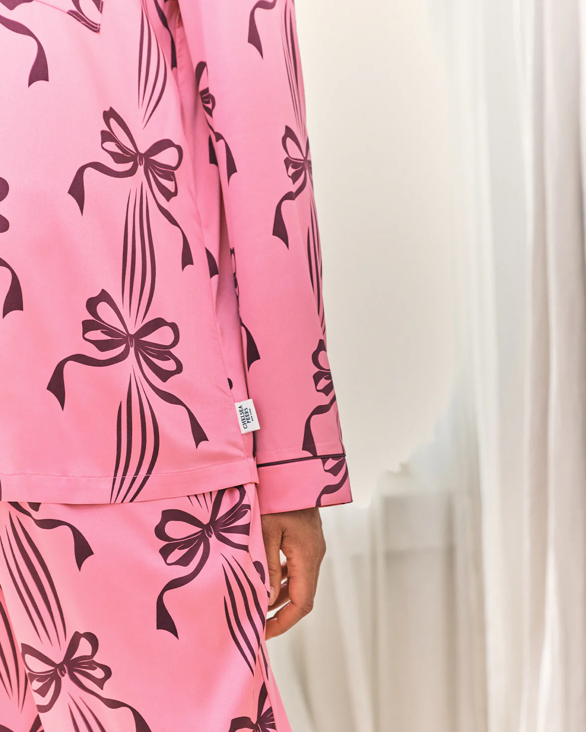 Maternity Satin Bow Print Long Pyjama Set - Image 4