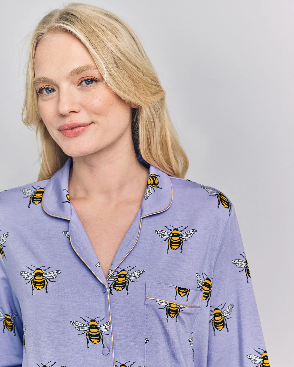 Maternity TENCEL™ Modal Bee Print Long Pyjama Set - Lilac - Image 3