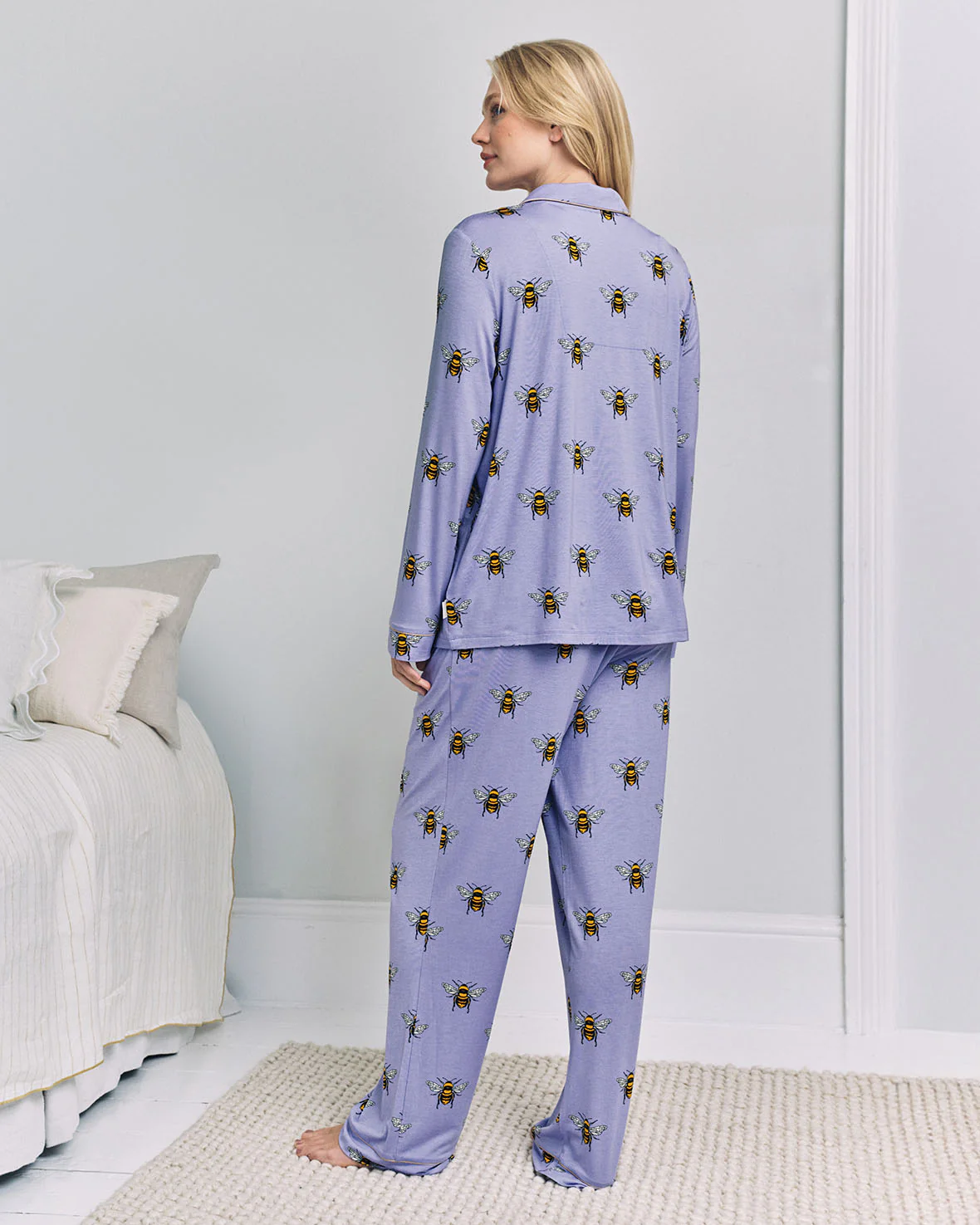 Maternity TENCEL™ Modal Bee Print Long Pyjama Set - Lilac - Image 5