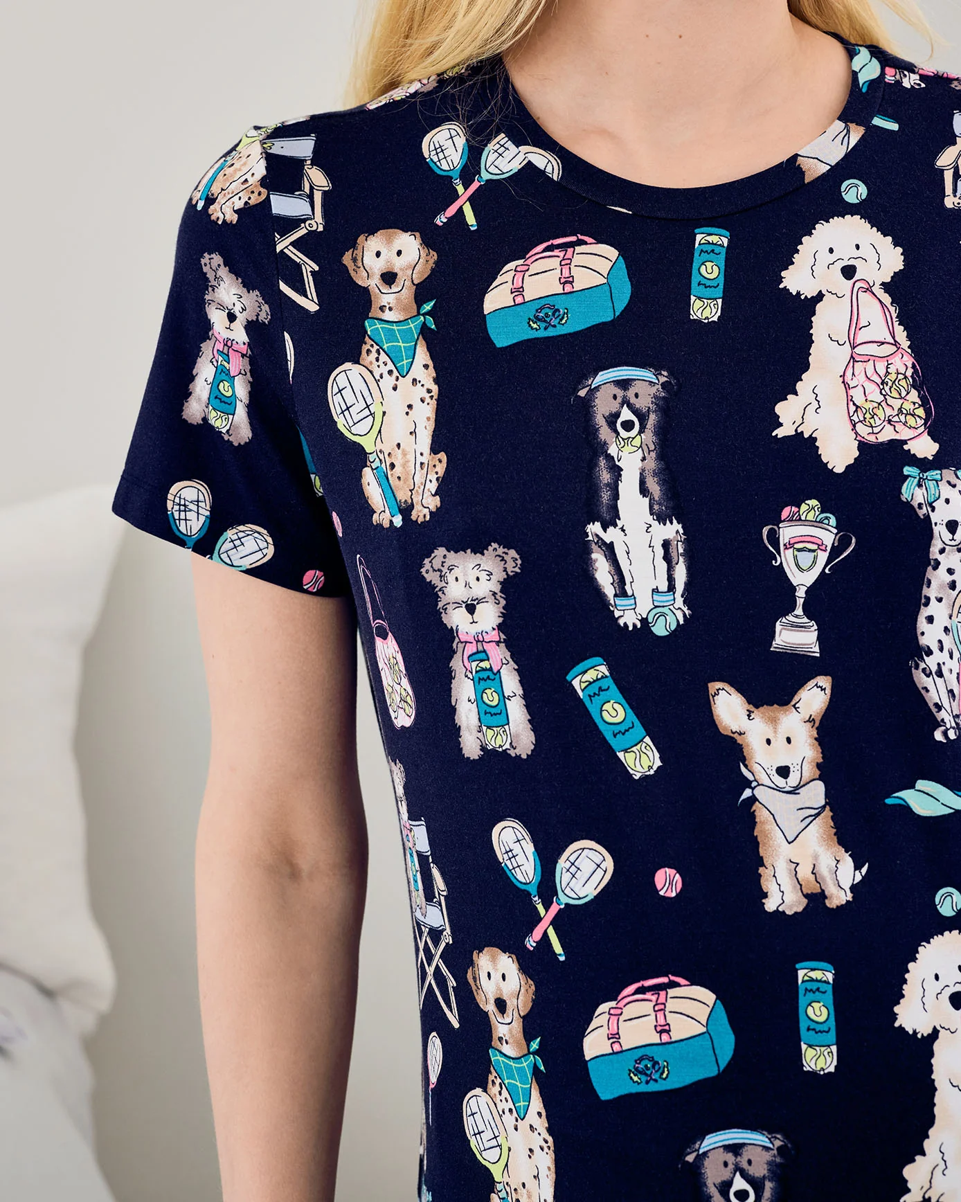 Maternity TENCEL™ Modal Tennis Dogs Print Short Pyjama Set - Navy - Image 5