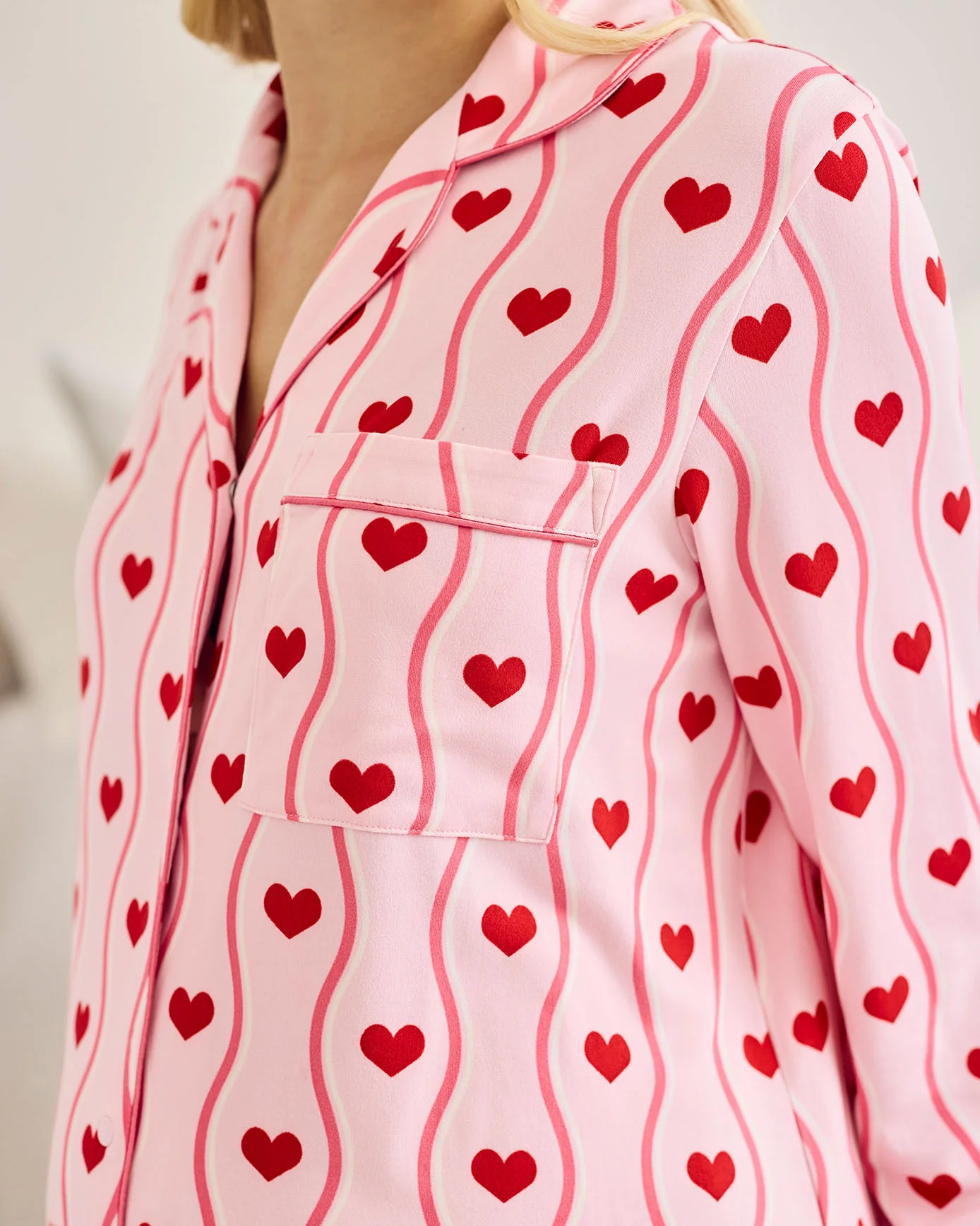Maternity Wavy Stripe Heart Print Nightshirt - Image 4