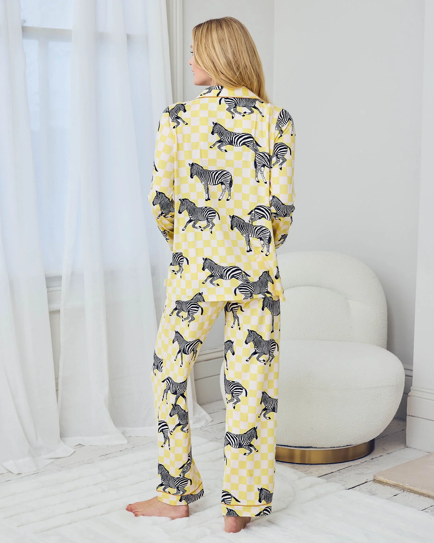 Maternity Zebra Checkerboard Print Long Pyjama Set - Image 4