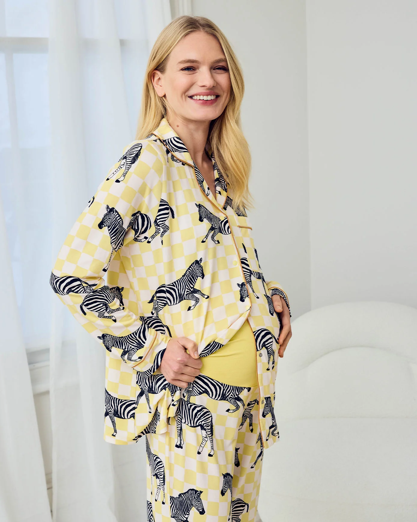 Maternity Zebra Checkerboard Print Long Pyjama Set - Image 5