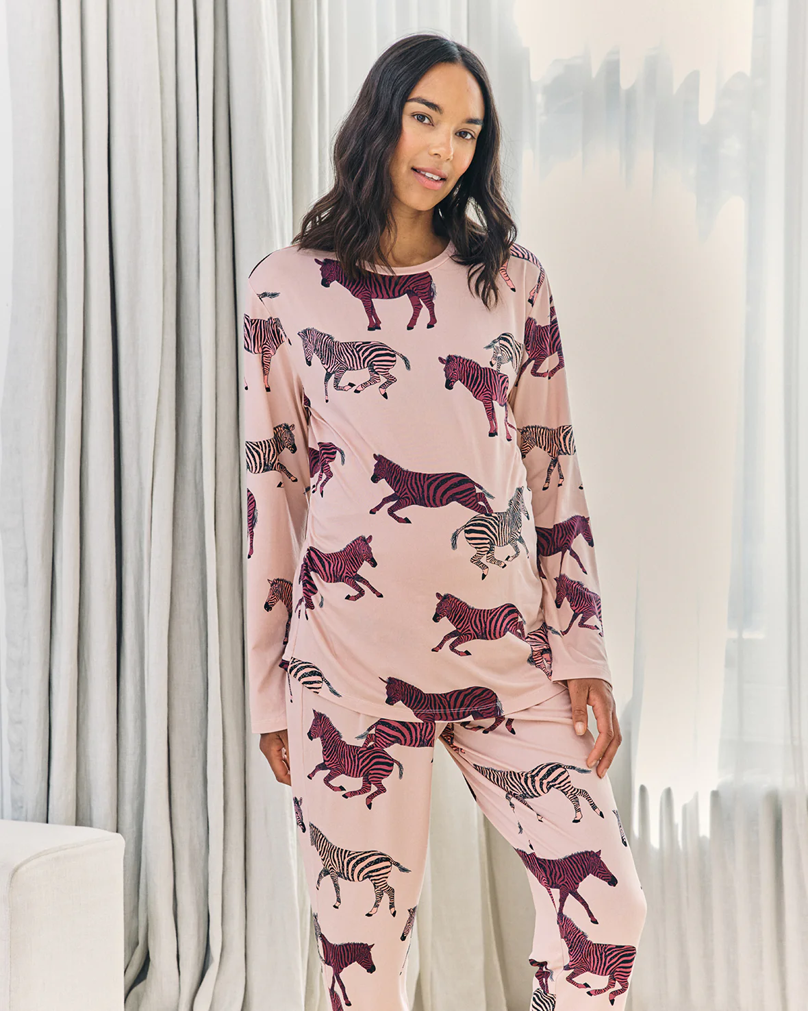 Maternity Zebra Print Long Pyjama Set - Purple - Image 3