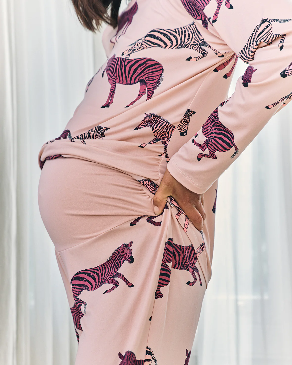 Maternity Zebra Print Long Pyjama Set - Purple - Image 5