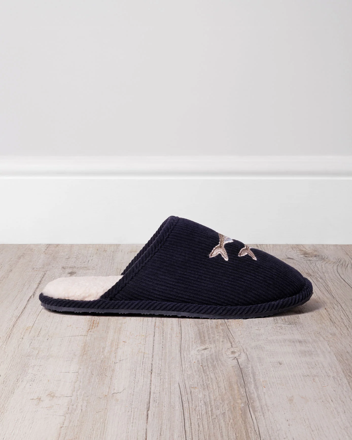 Mens Corduroy Embroidered Fish Slippers - Image 3