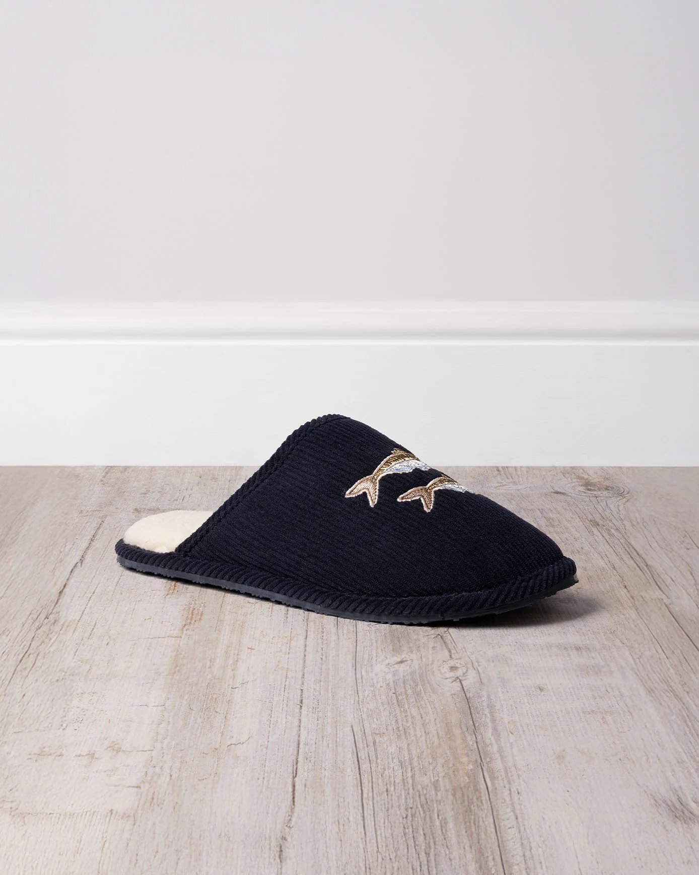 Mens Corduroy Embroidered Fish Slippers - Image 5