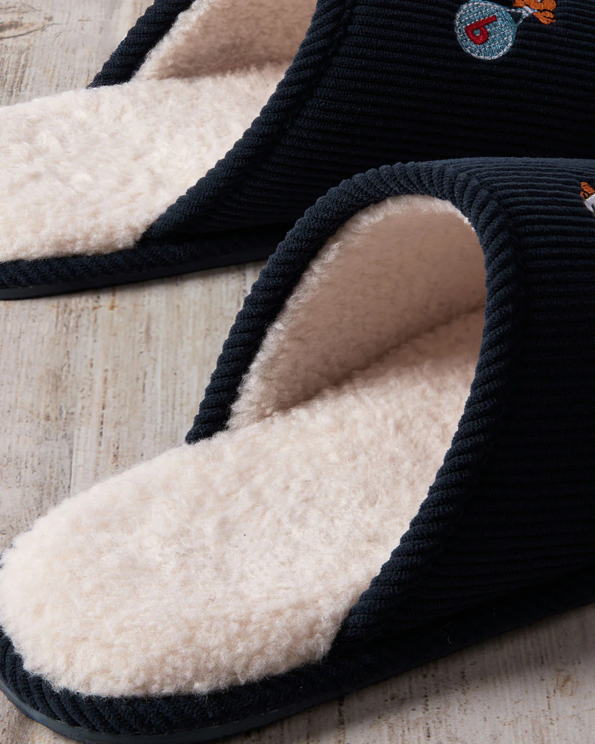 Mens Corduroy Embroidered Tennis Tiger Slippers - Image 2