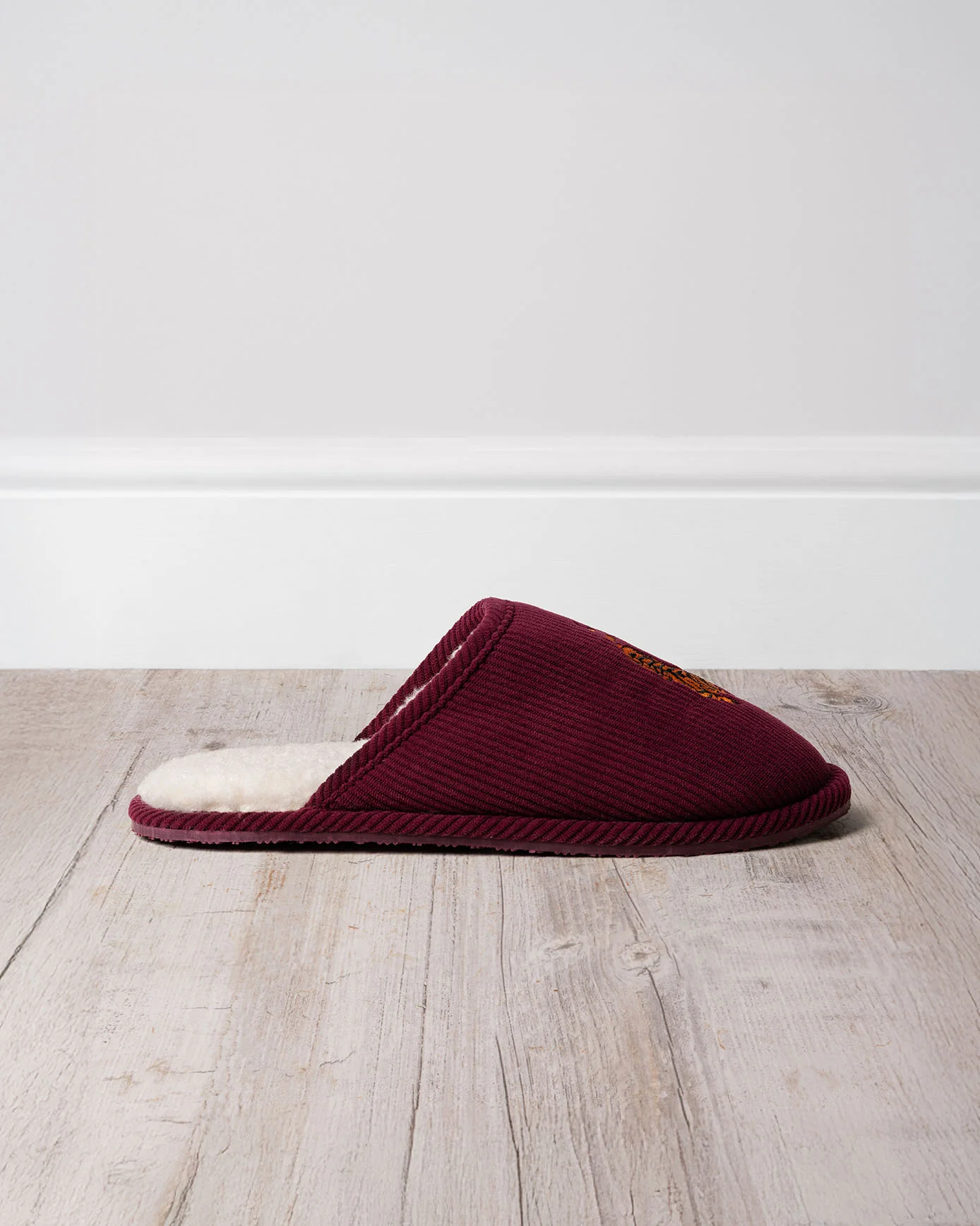 Mens Corduroy Embroidered Tiger Mule Slippers - Image 3