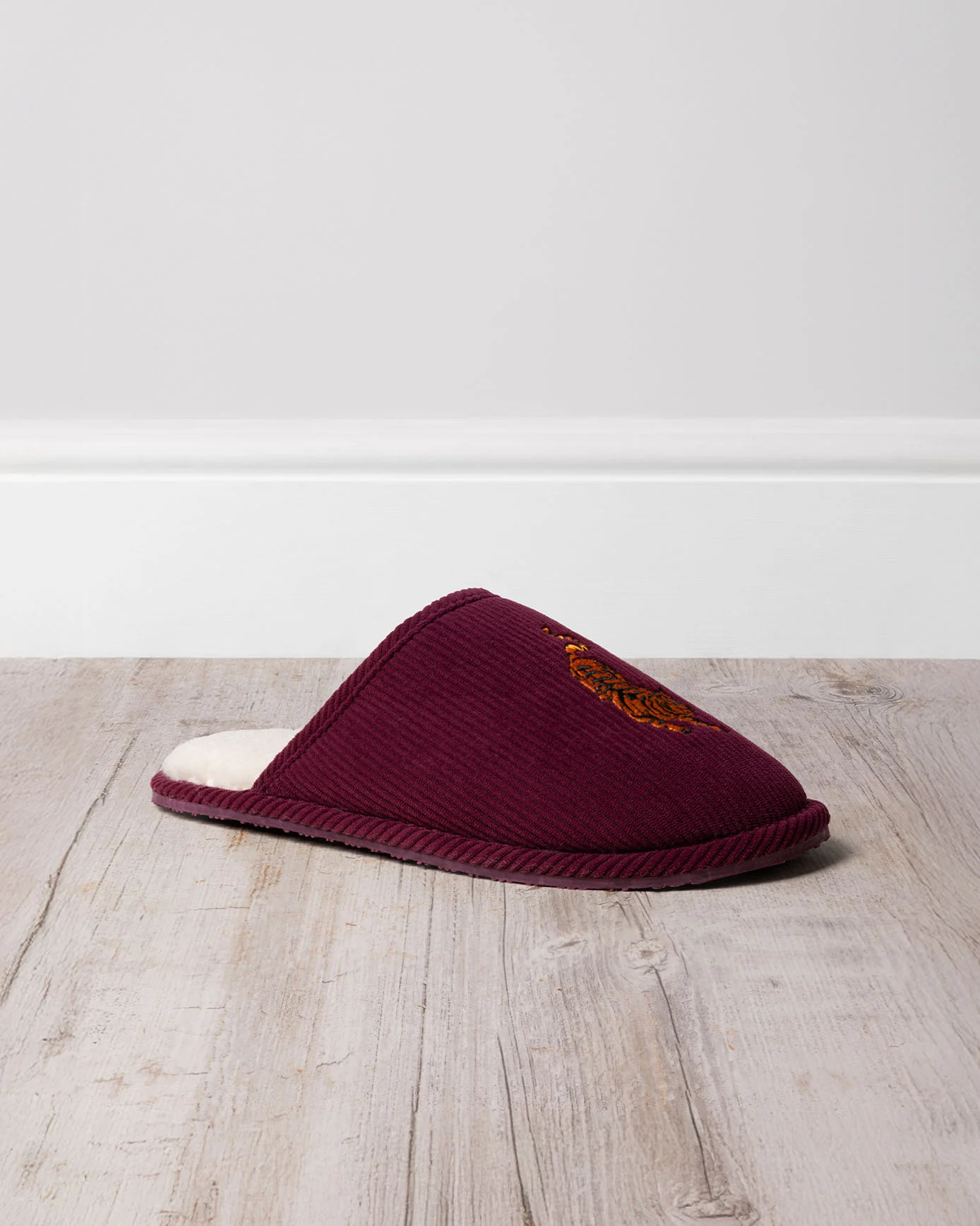 Mens Corduroy Embroidered Tiger Mule Slippers - Image 5