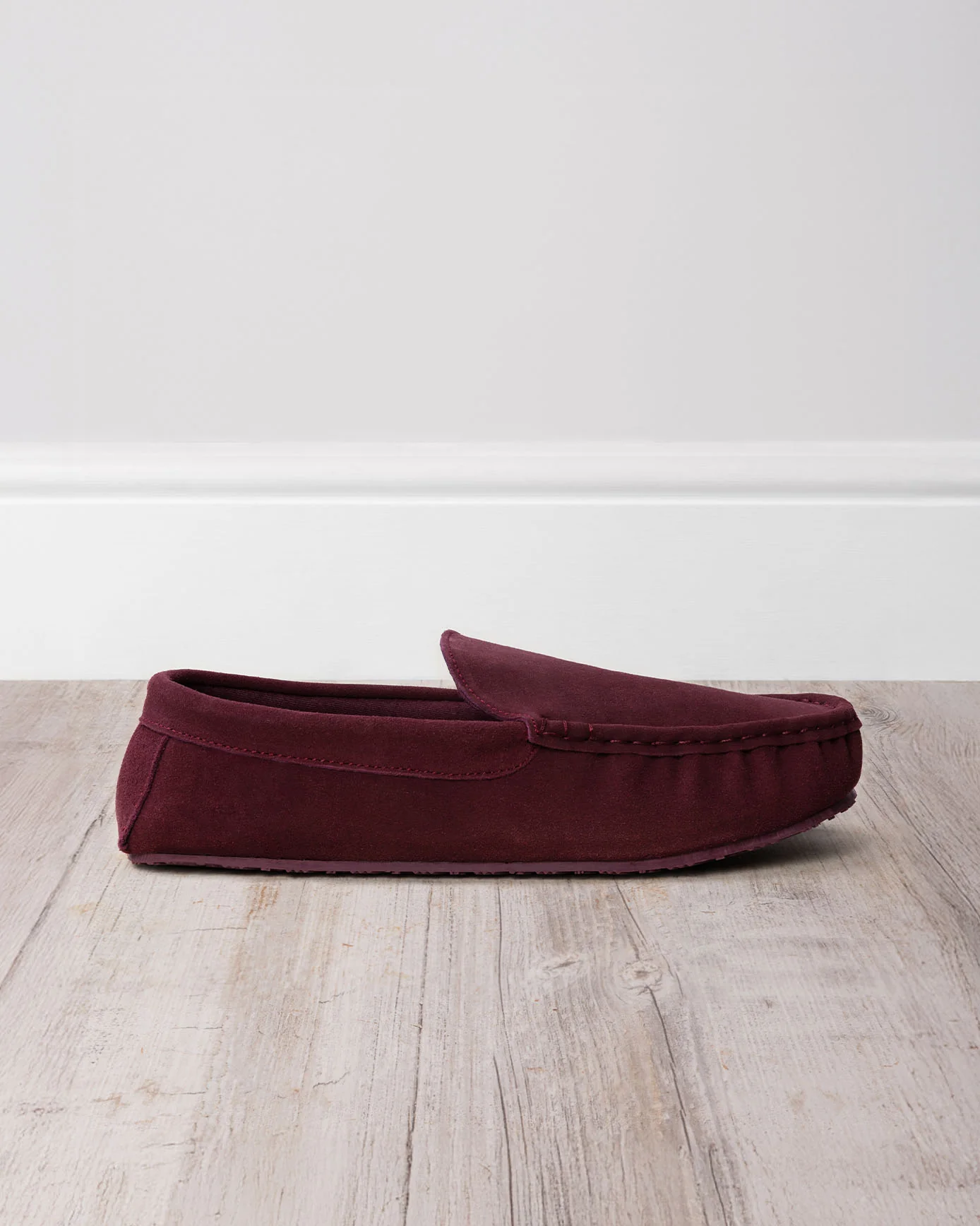 Mens Suede Moccasin Slippers - Burgundy - Image 2
