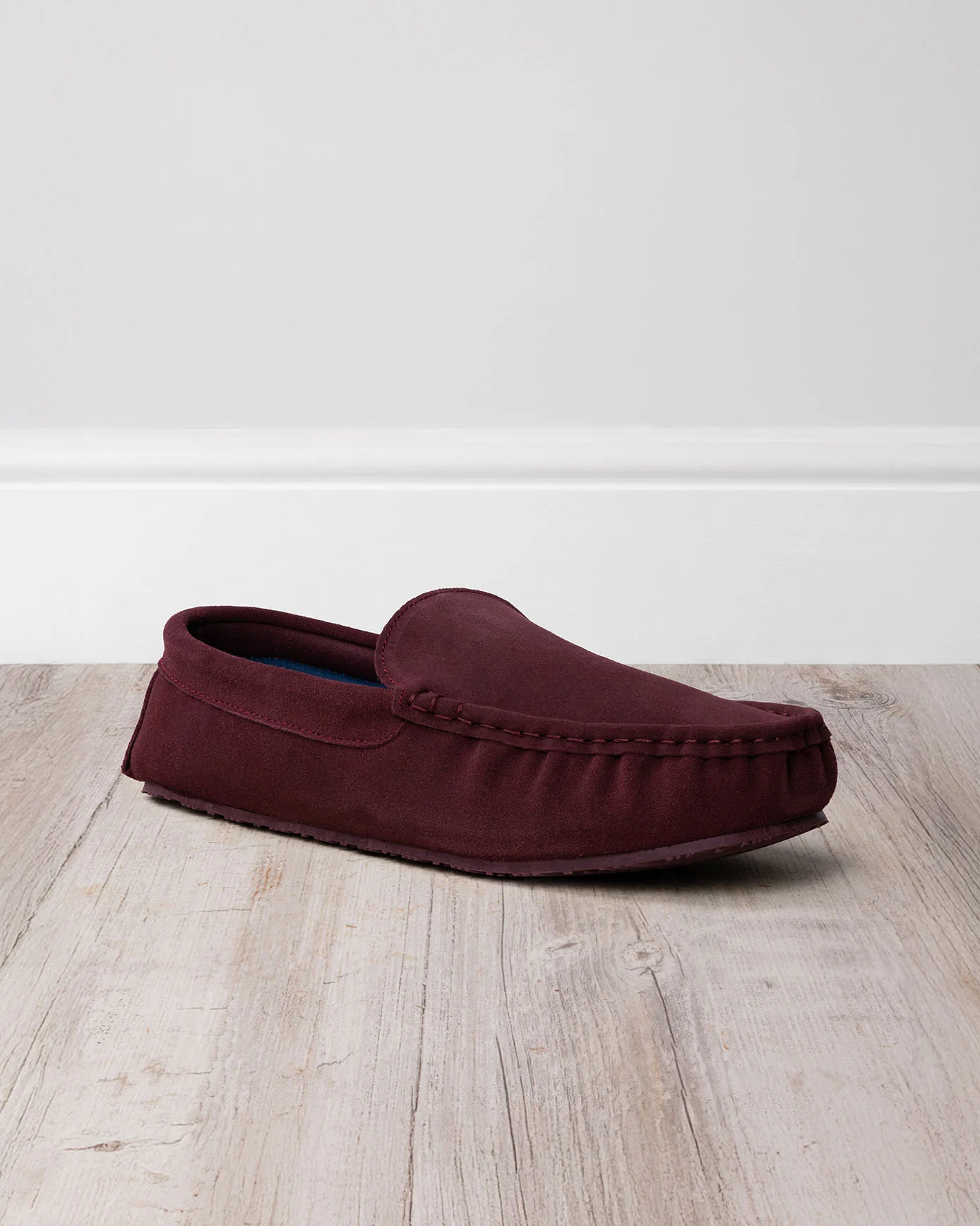 Mens Suede Moccasin Slippers - Burgundy - Image 4