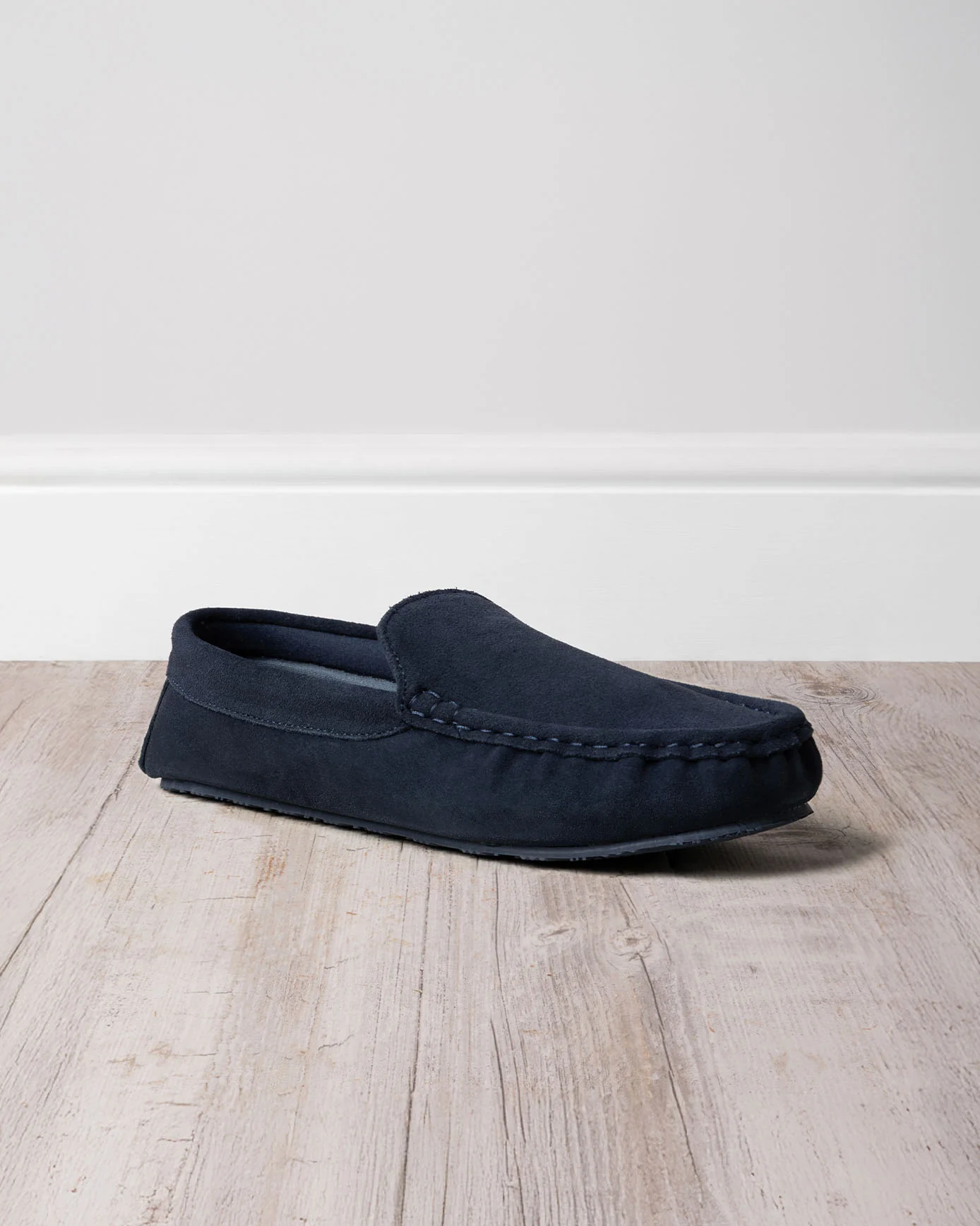 Mens Suede Moccasin Slippers - Navy - Image 3