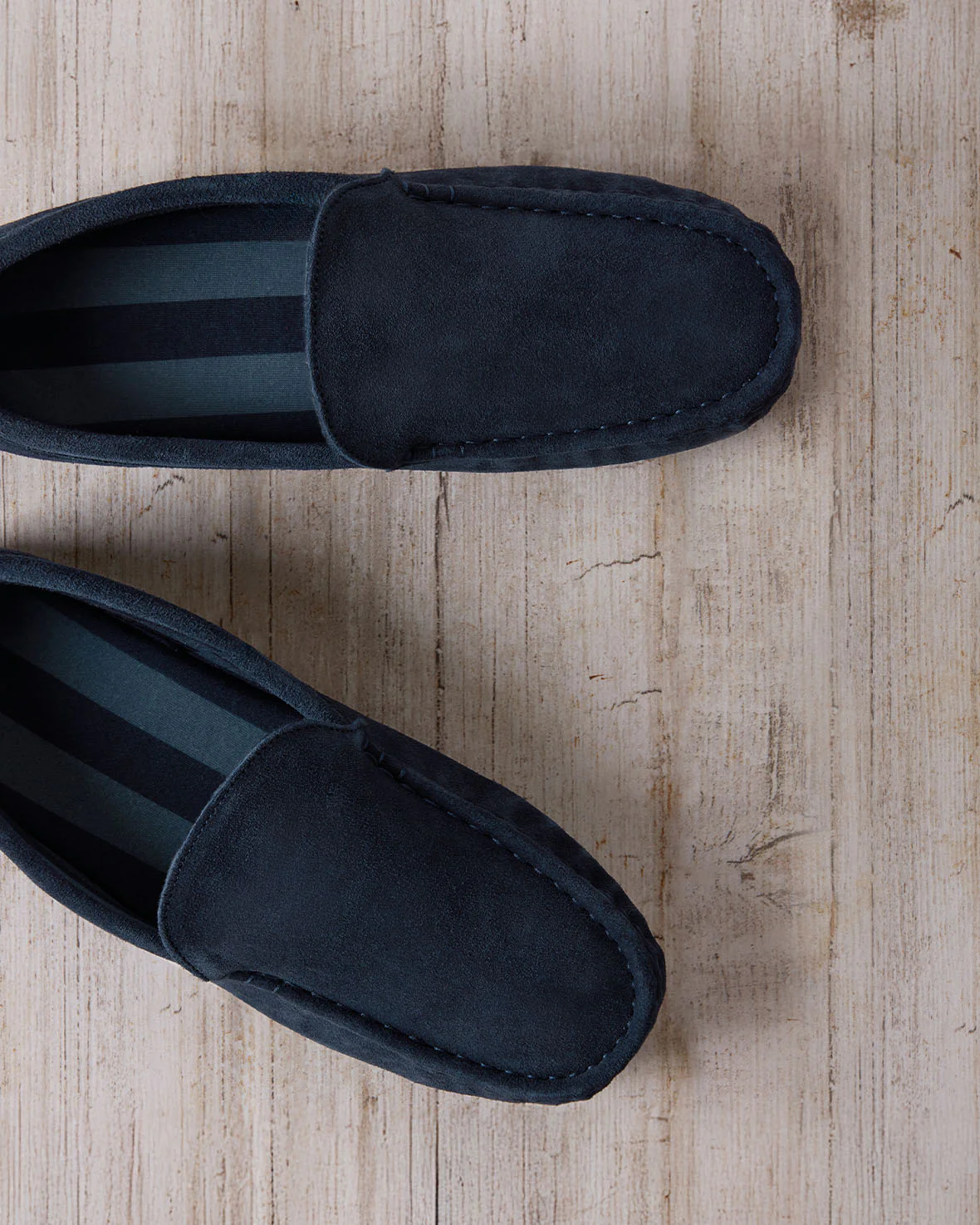 Mens Suede Moccasin Slippers - Navy - Image 5