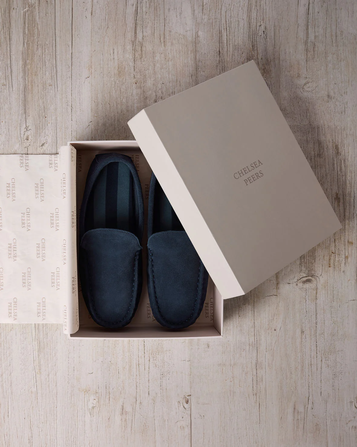 Mens Suede Moccasin Slippers - Navy - Image 6