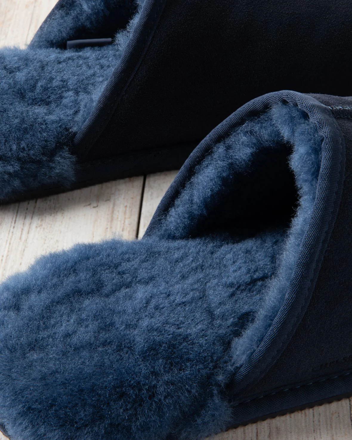 Mens Suede Sheepskin Mule Slippers - Navy - Image 4
