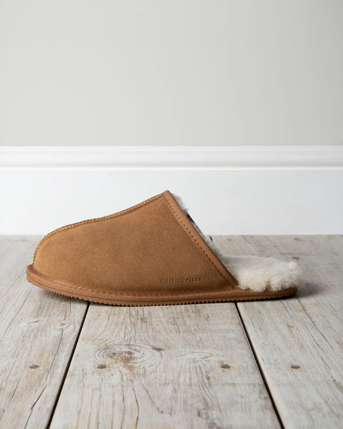 Mens Suede Sheepskin Mule Slippers - Tan - Image 2