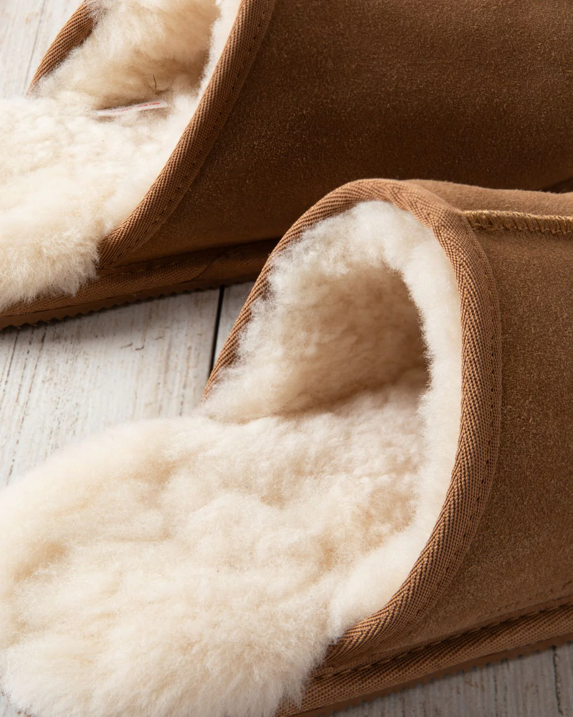 Mens Suede Sheepskin Mule Slippers - Tan - Image 4
