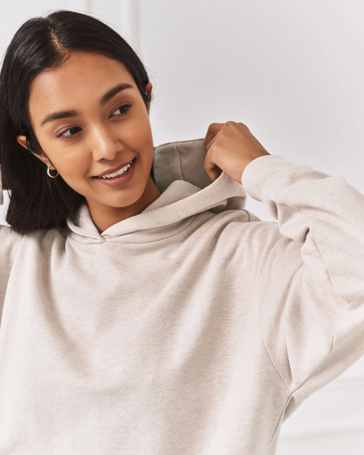 Organic Cotton Back Embroidered Script Logo Hoodie - Beige - Image 3