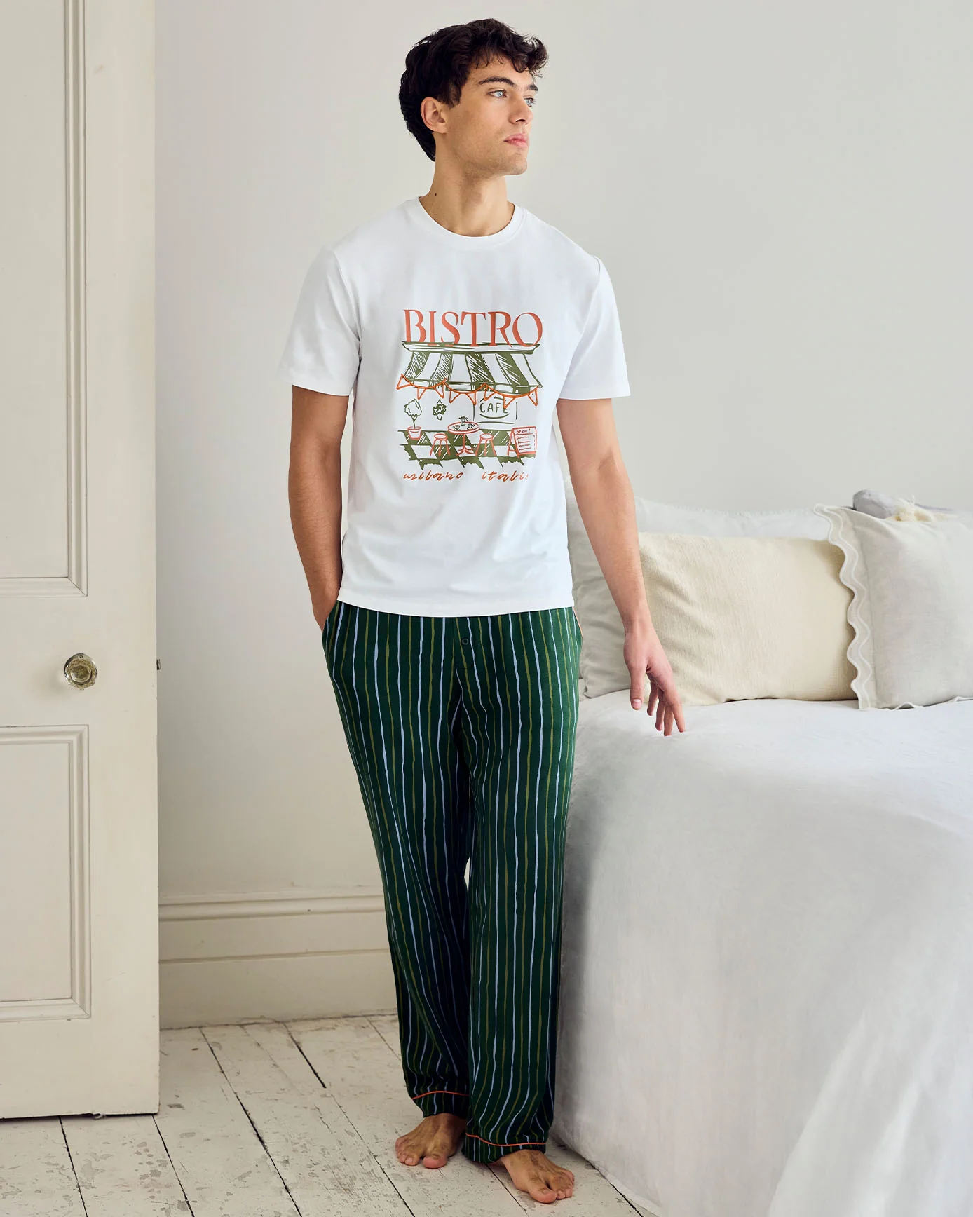 Organic Cotton Bistro Print Crew Long Pyjama Set
