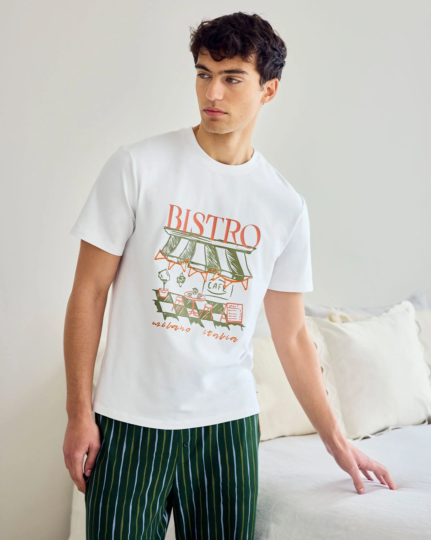 Organic Cotton Bistro Print Crew Long Pyjama Set - Image 2