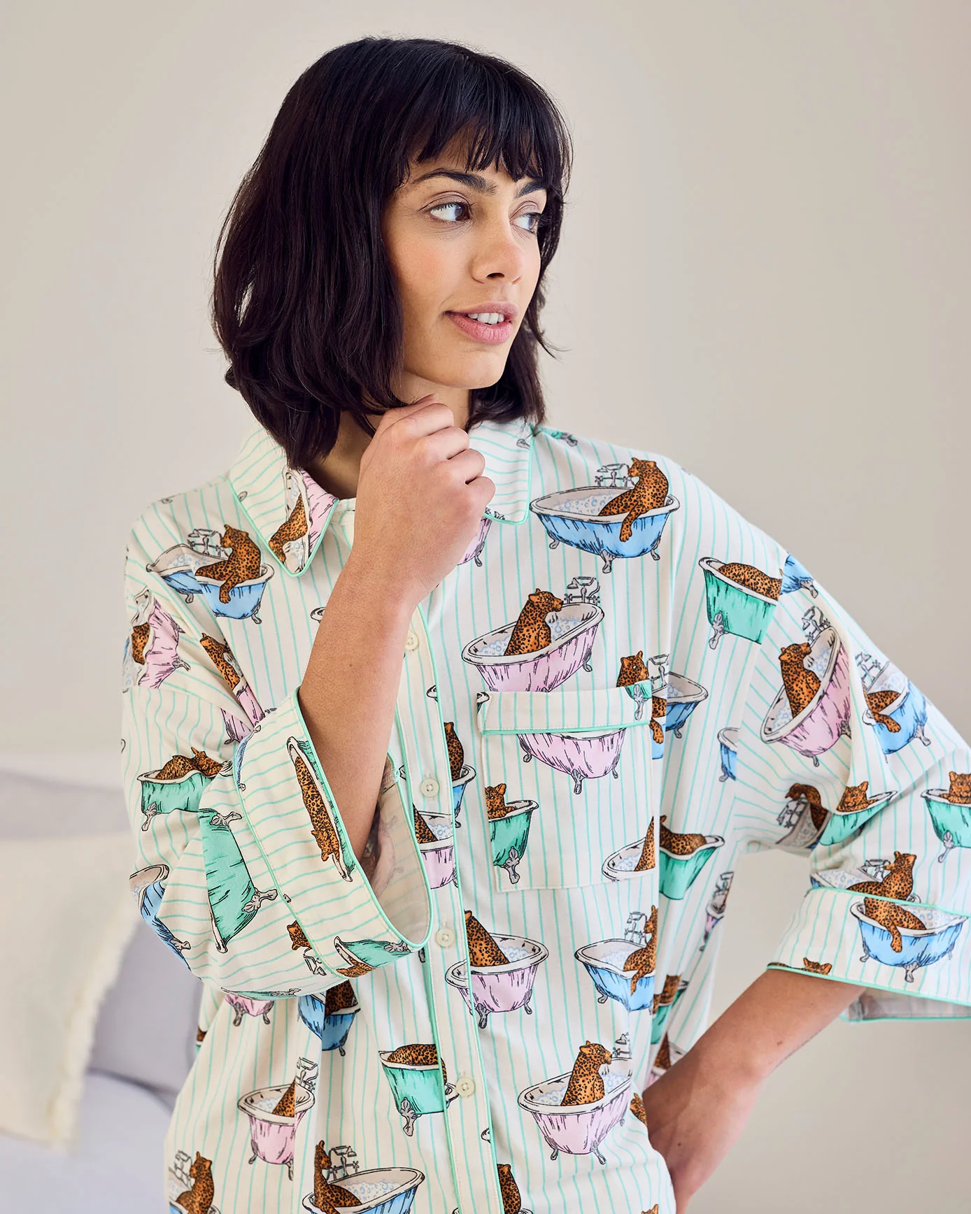 Organic Cotton Bubble Bath Leopards Print Long Pyjama Set - Image 4