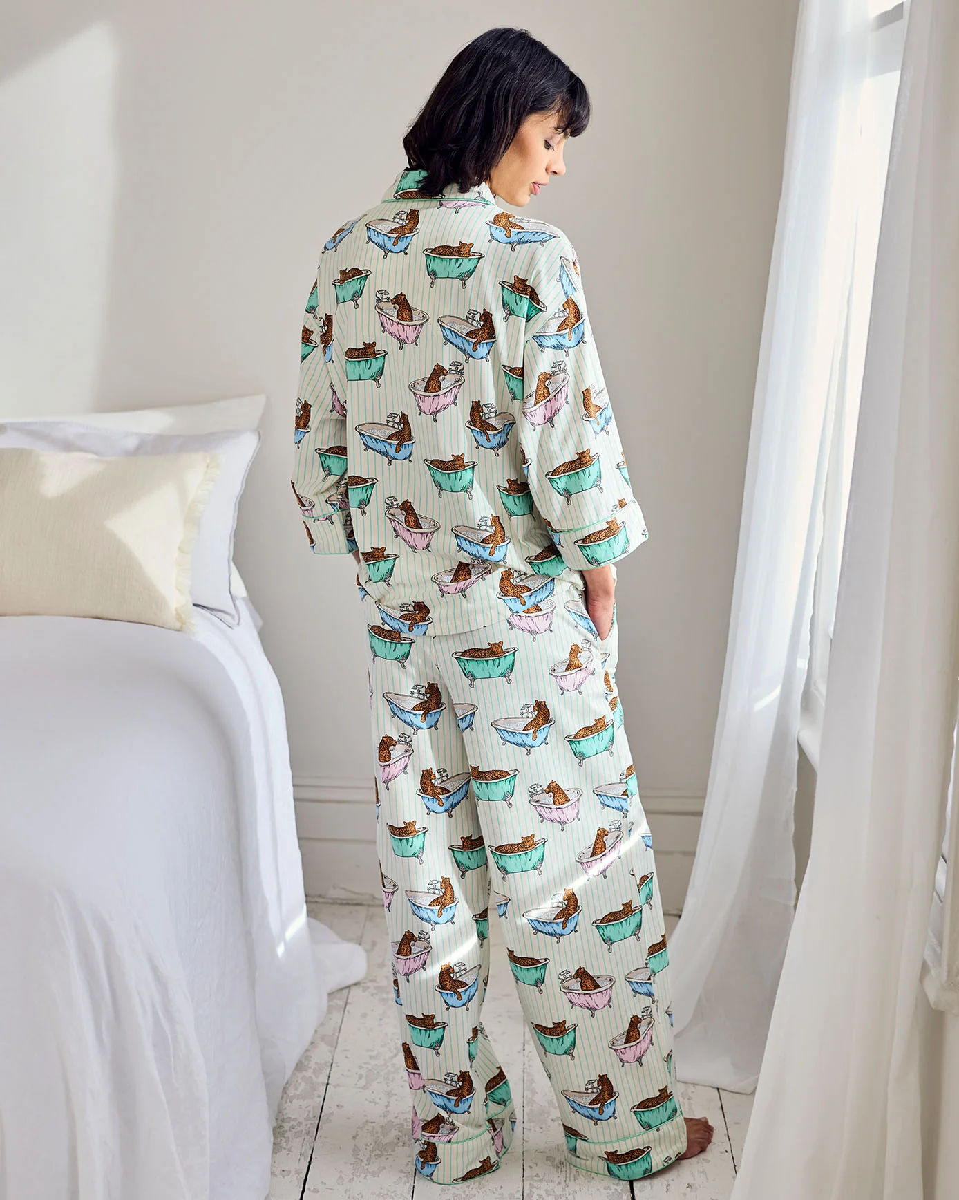 Organic Cotton Bubble Bath Leopards Print Long Pyjama Set - Image 5