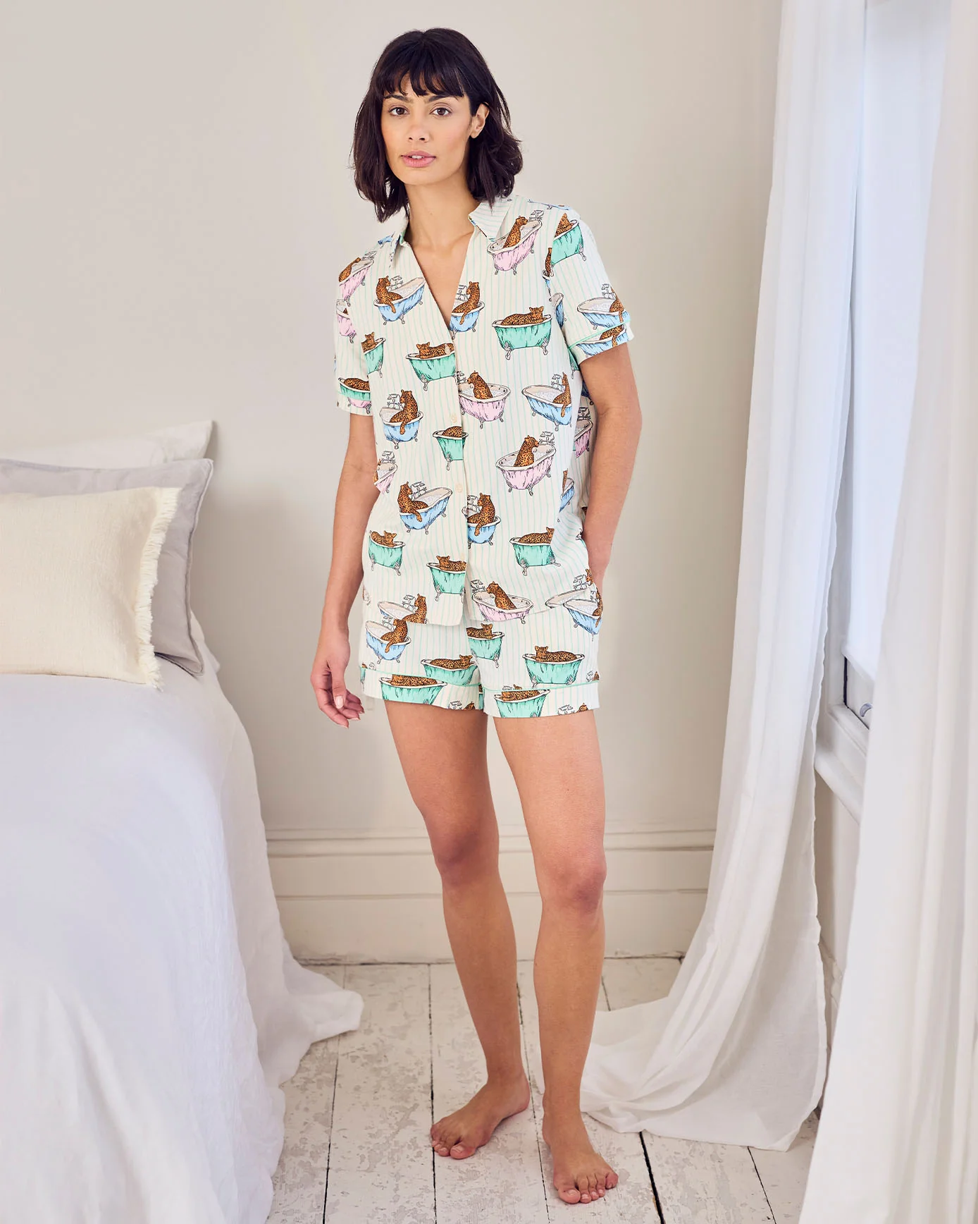 Organic Cotton Bubble Bath Leopards Print Short Pyjama Set - Image 2