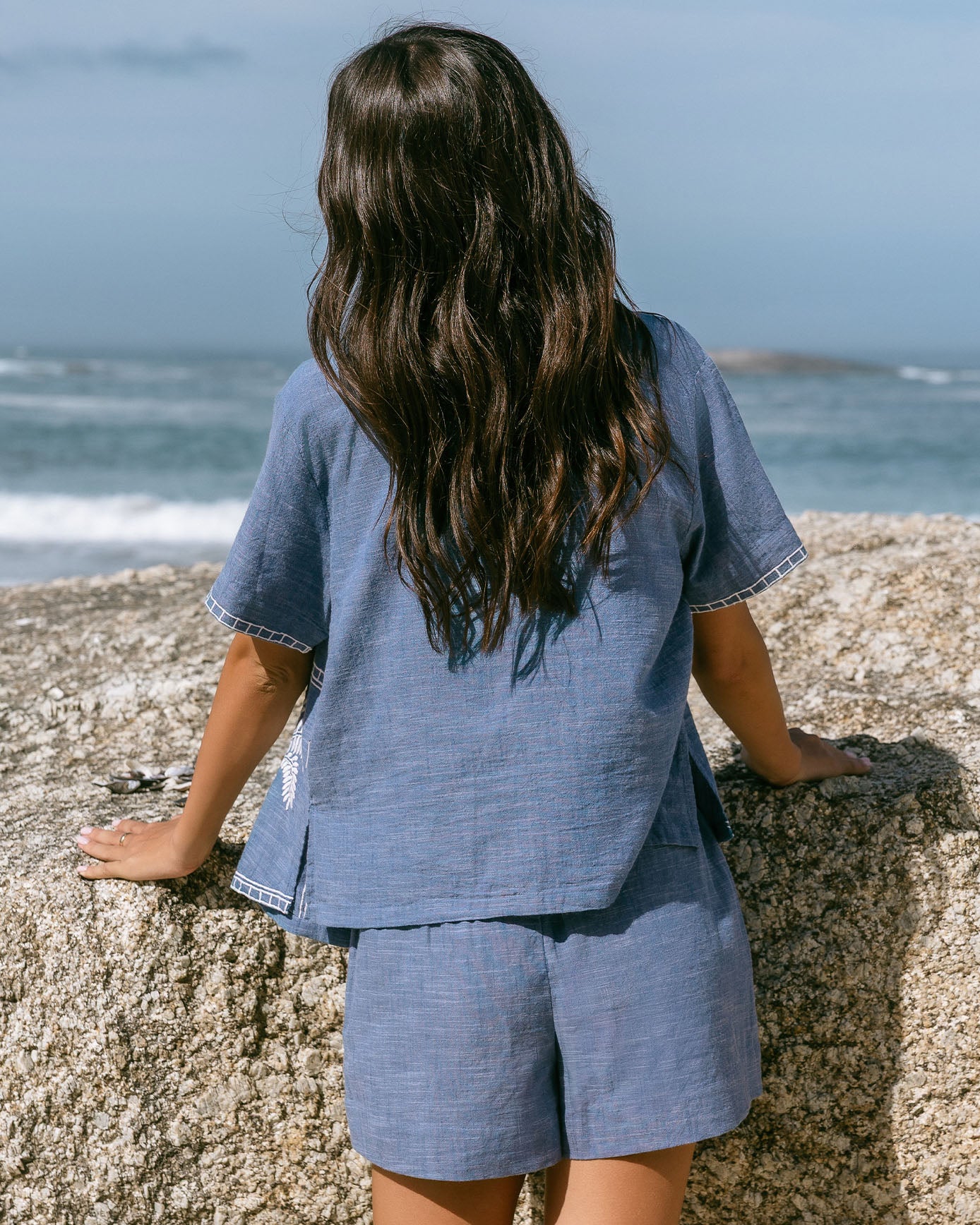 Organic Cotton Chambray Embroidered Short Sleeve Shirt - Image 3