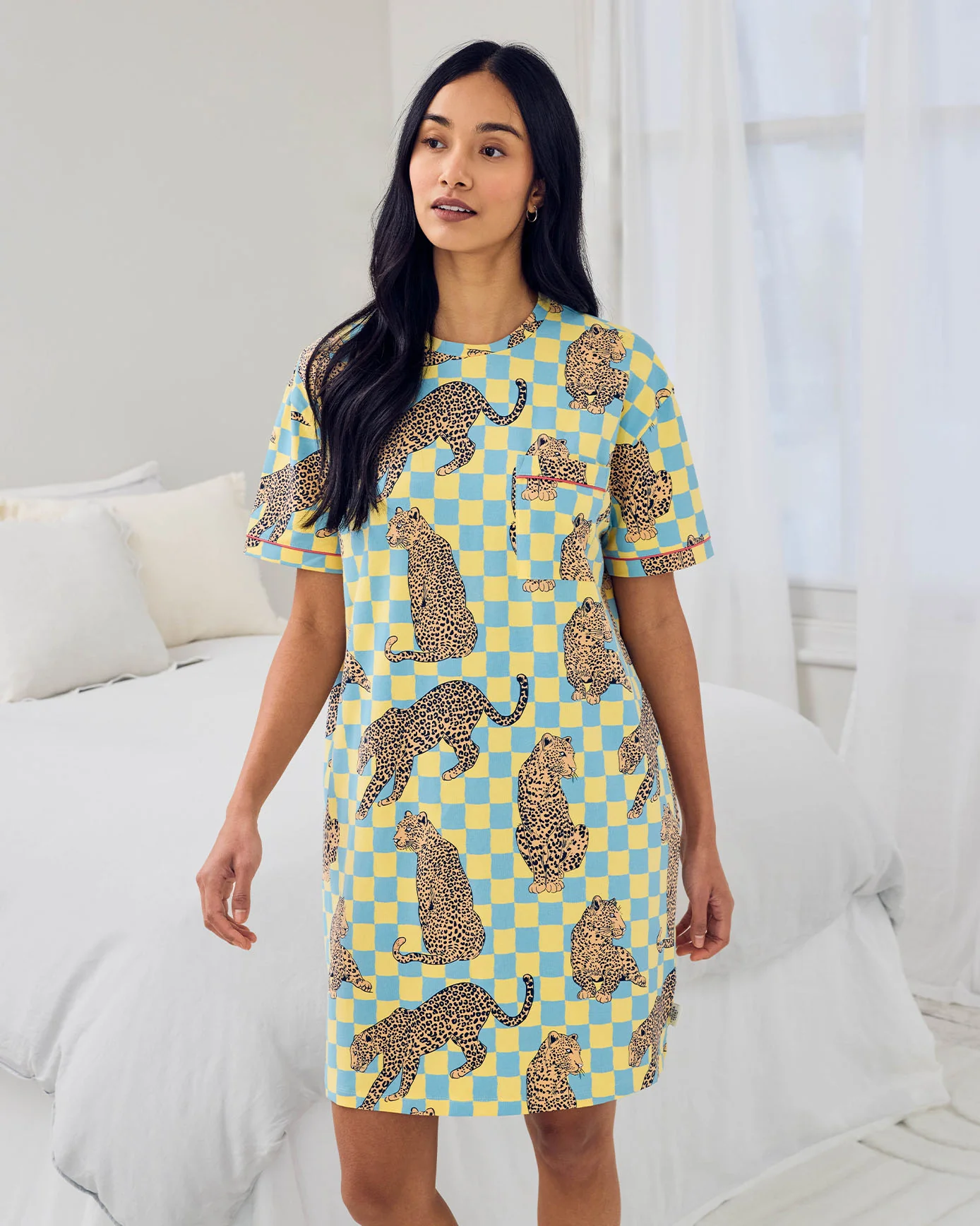 Organic Cotton Checkerboard Leopards Print Nightshirt