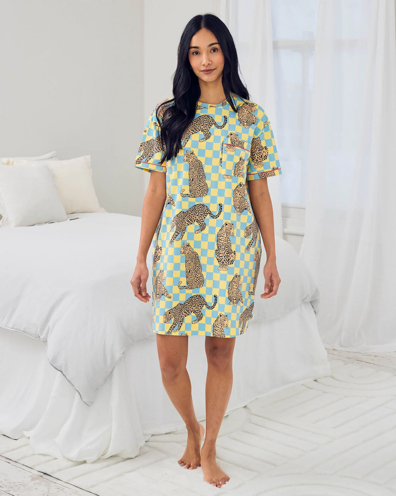 Organic Cotton Checkerboard Leopards Print Nightshirt - Image 2