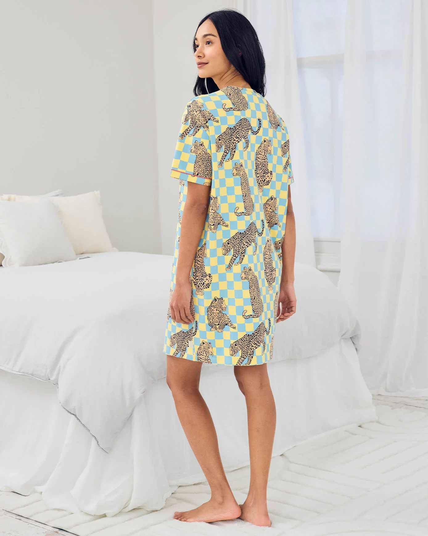 Organic Cotton Checkerboard Leopards Print Nightshirt - Image 3