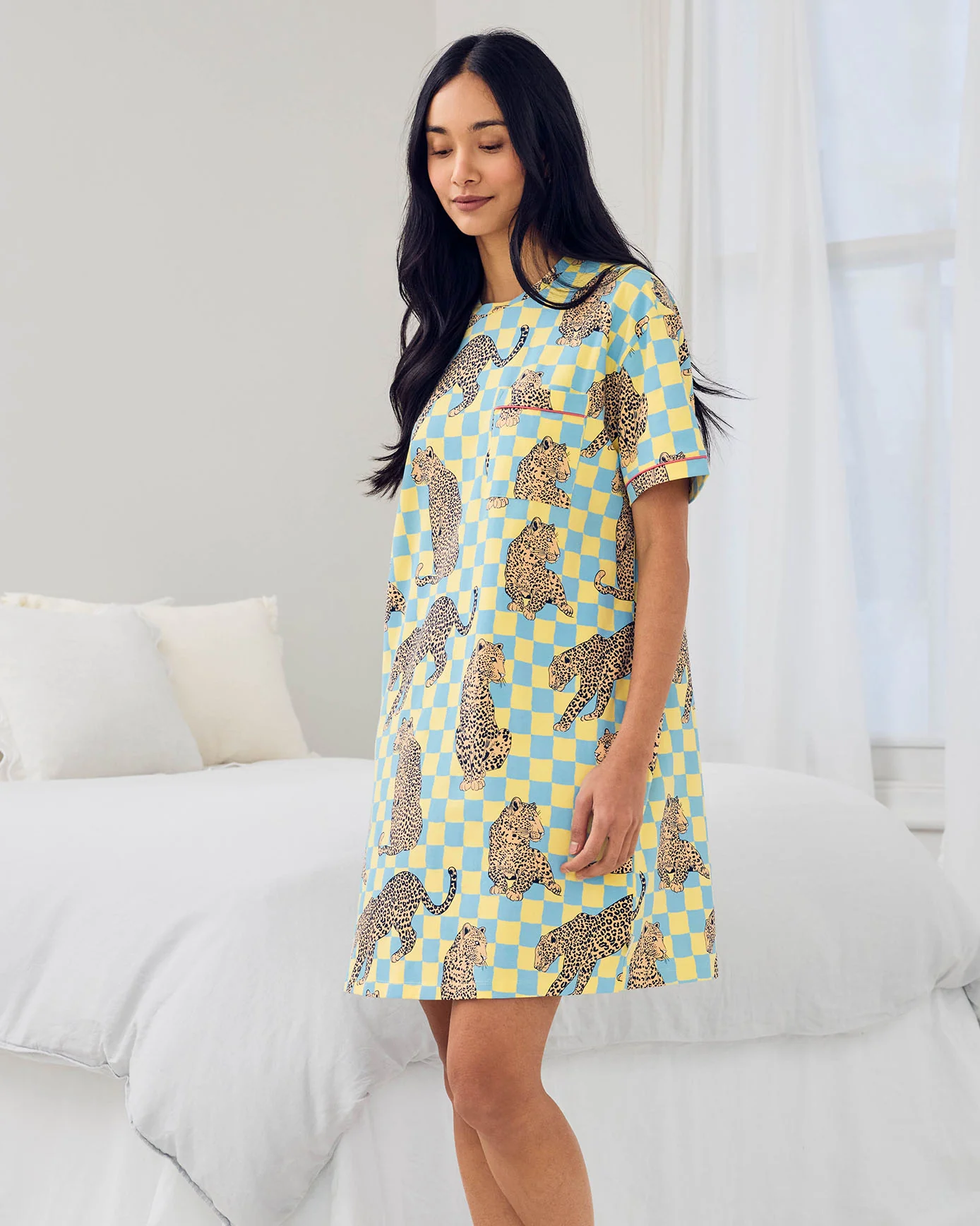 Organic Cotton Checkerboard Leopards Print Nightshirt - Image 4