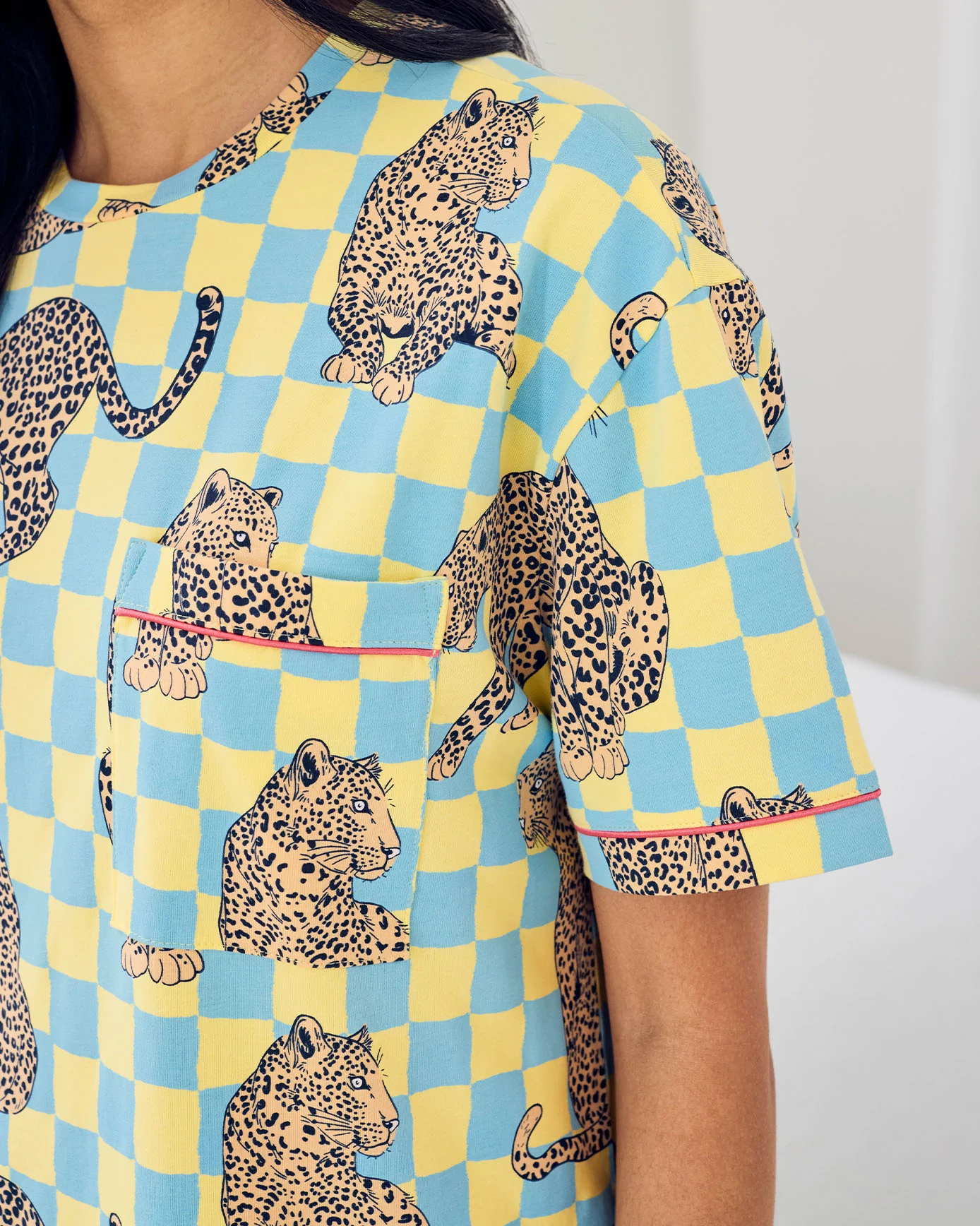 Organic Cotton Checkerboard Leopards Print Nightshirt - Image 5
